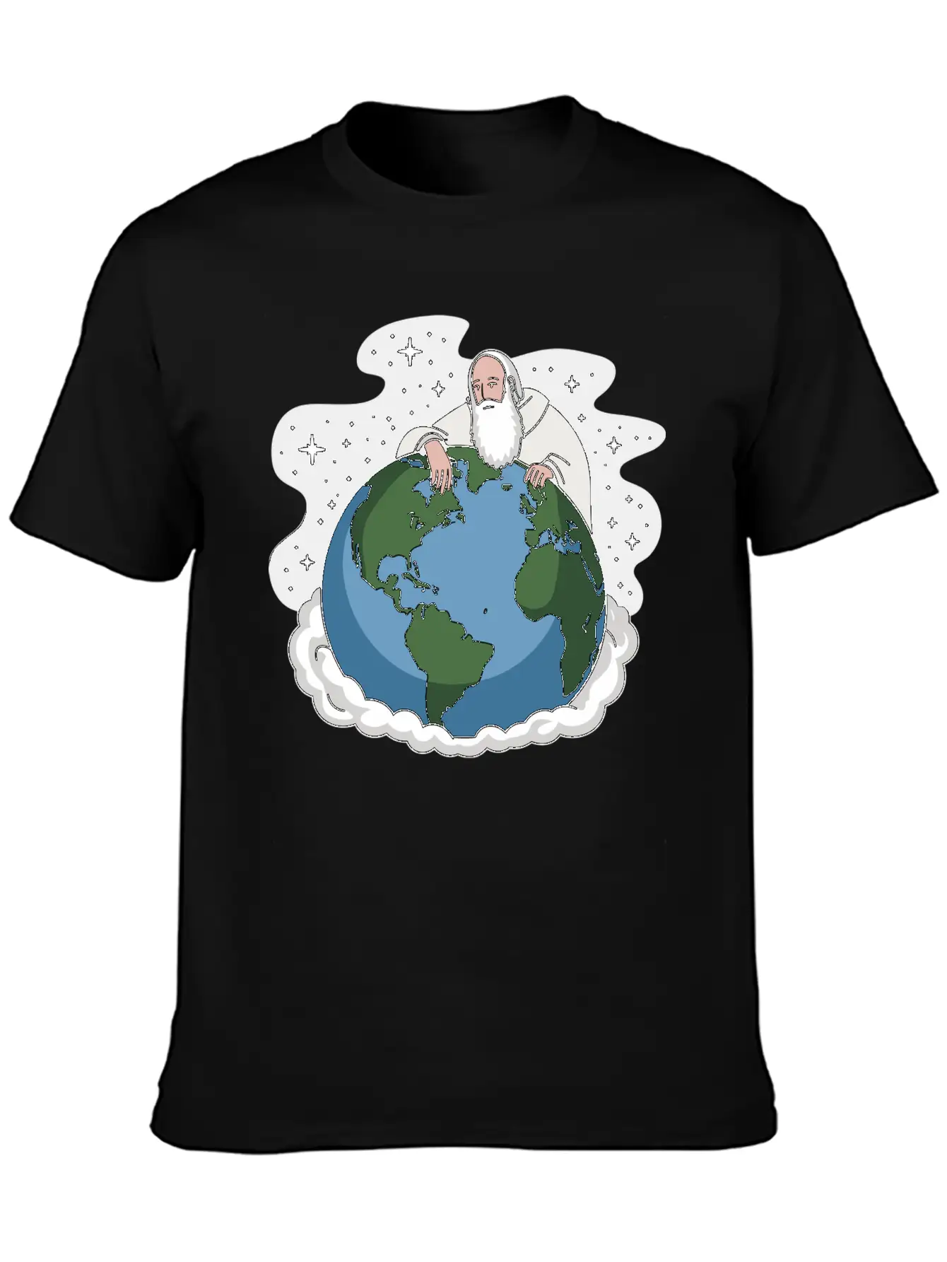 God Looking Over The Earth On Cloud Starry Night Unisex Short Sleeve Soft Cotton T-Shirt – Casual Everyday Wear