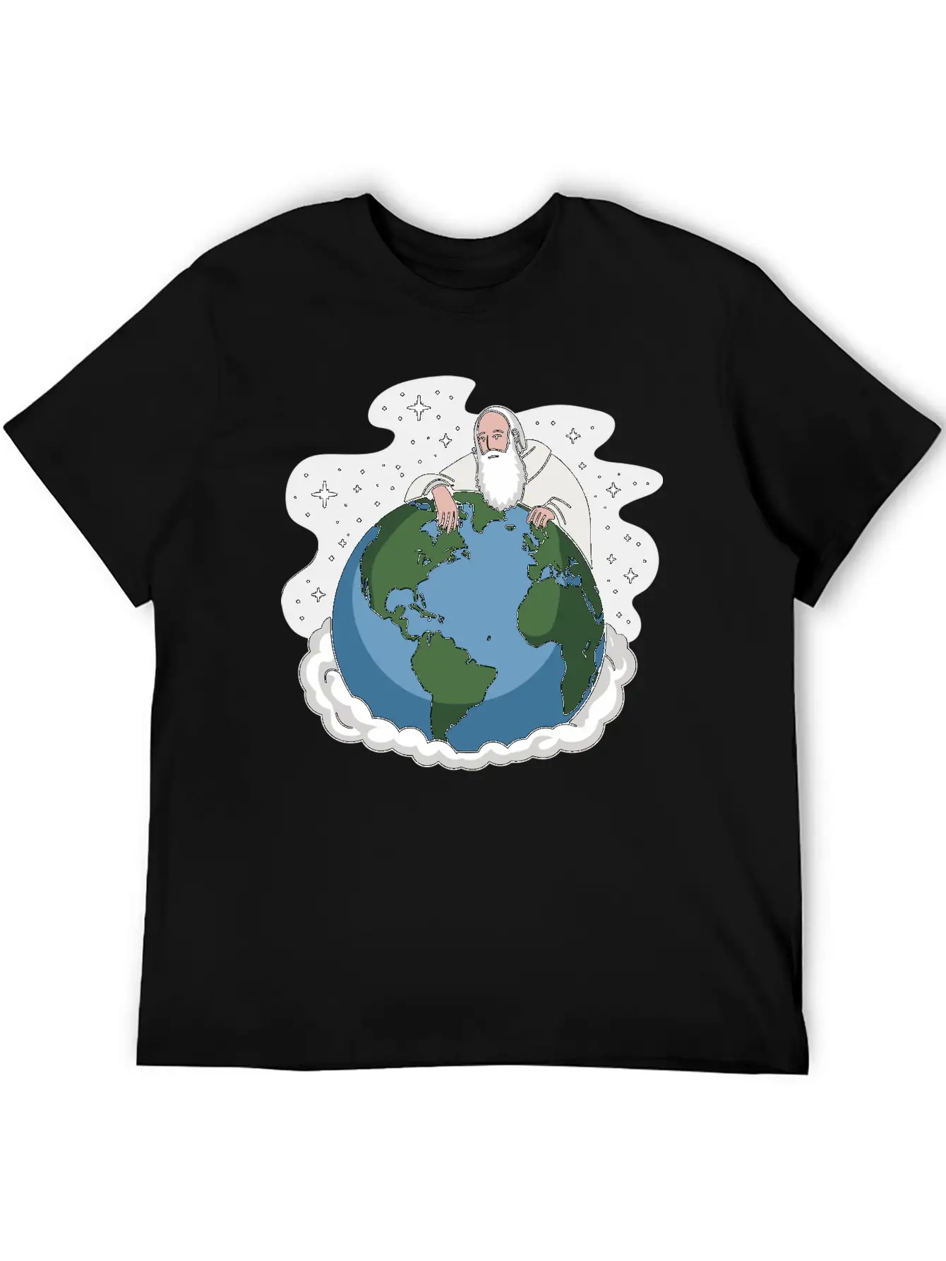 God Looking Over The Earth On Cloud Starry Night Unisex Short Sleeve Soft Cotton T-Shirt – Casual Everyday Wear