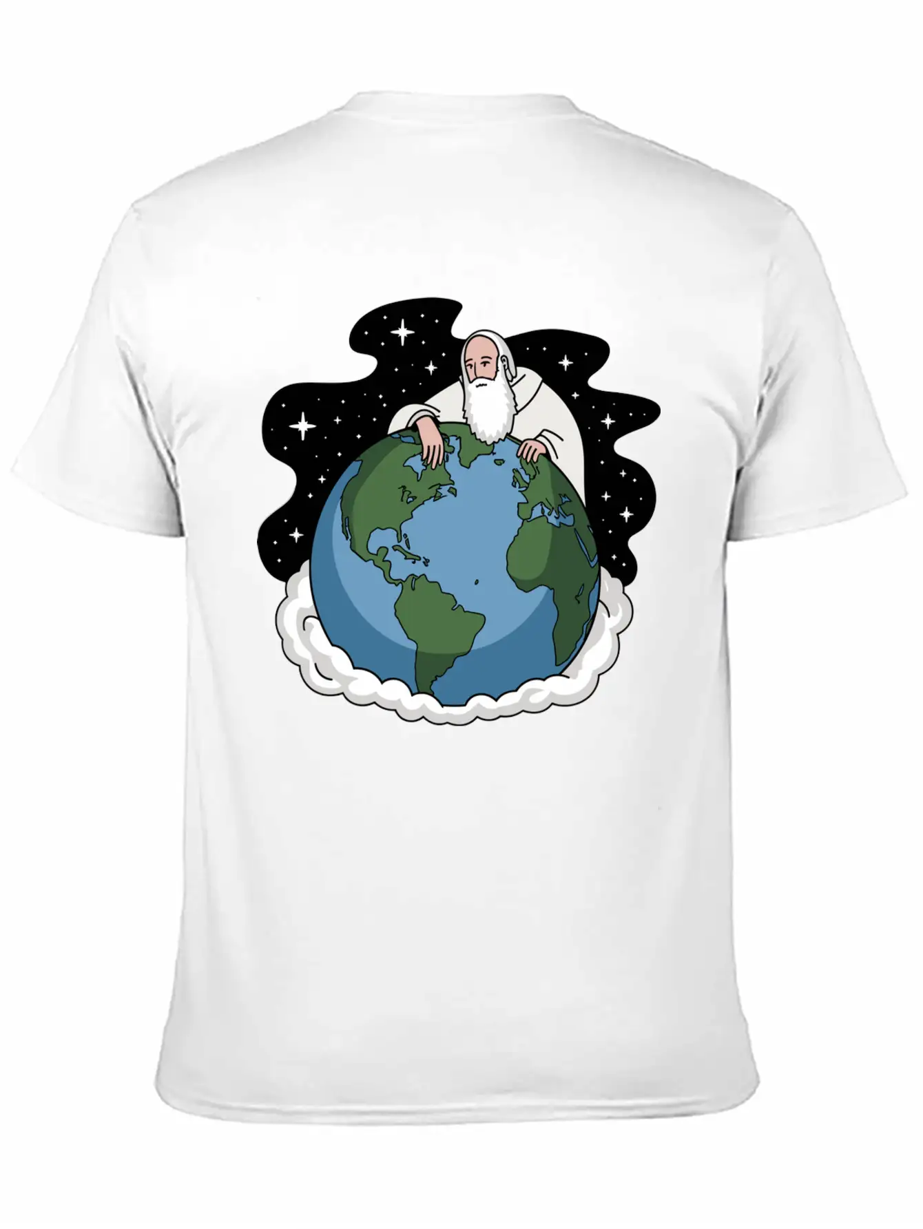 God Looking Over The Earth On Cloud Starry Night Unisex Short Sleeve Soft Cotton T-Shirt – Casual Everyday Wear