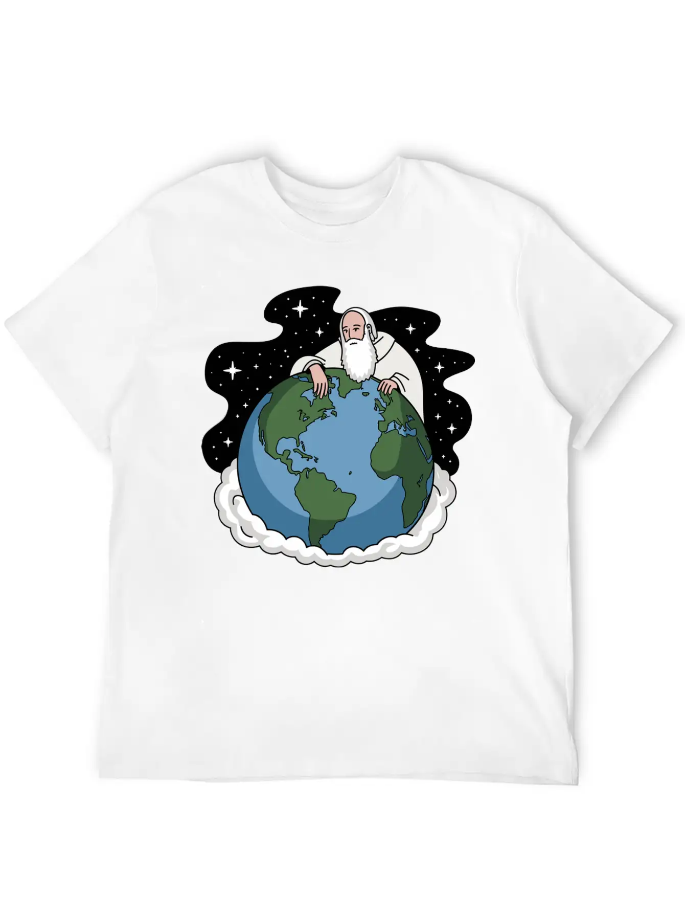 God Looking Over The Earth On Cloud Starry Night Unisex Short Sleeve Soft Cotton T-Shirt – Casual Everyday Wear