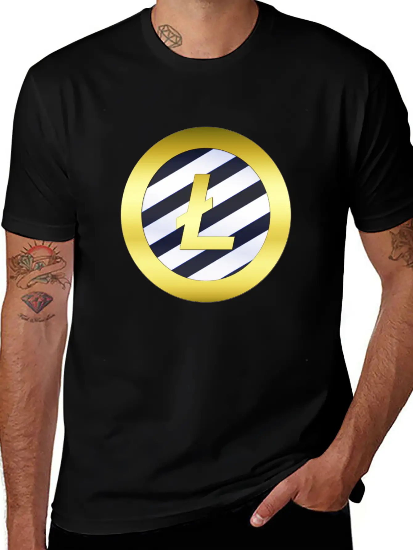 GOLD B LTC BLUE6 Litecoin Unisex Short Sleeve Soft Cotton T-Shirt – Casual Everyday Wear