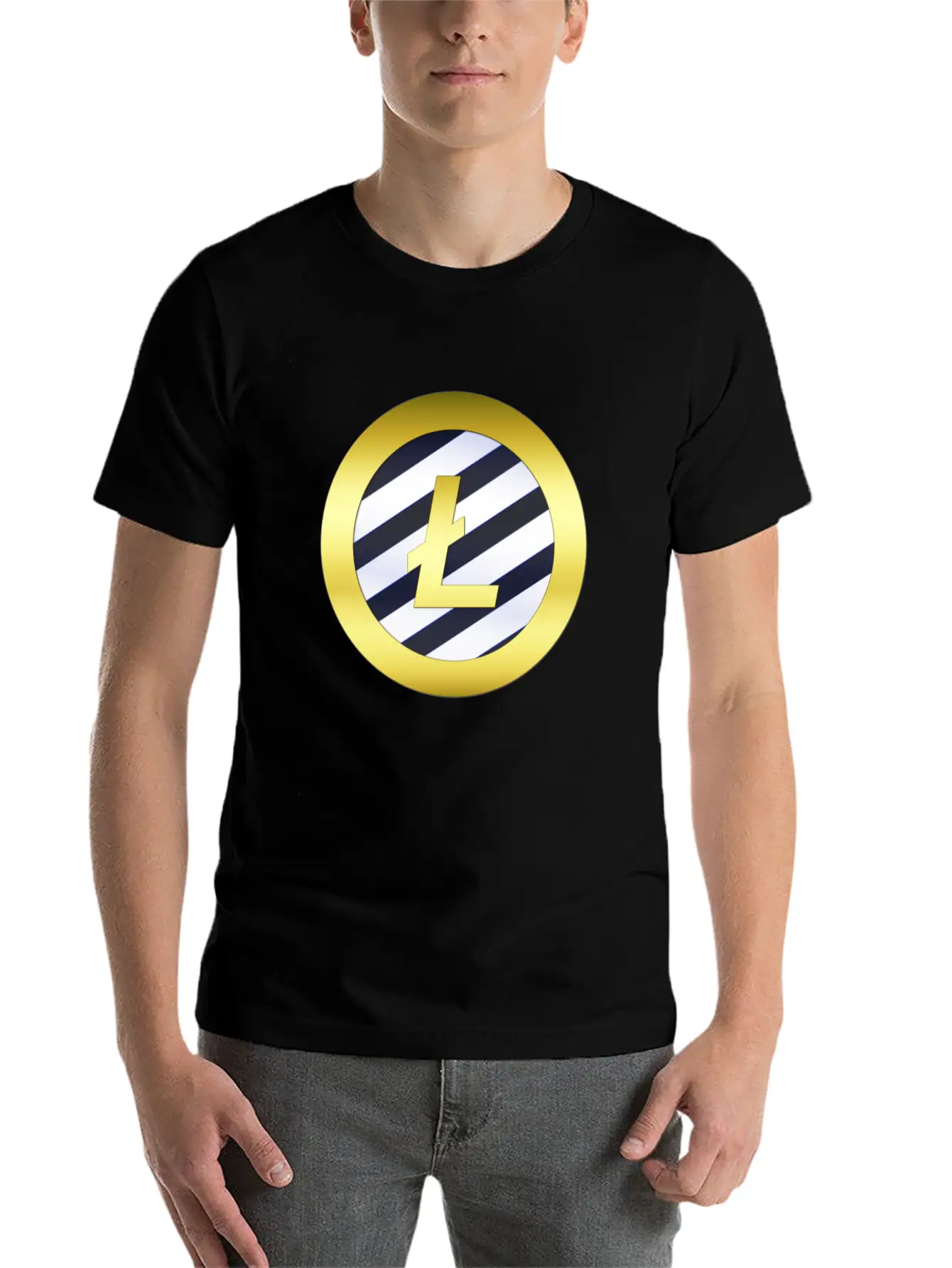 GOLD B LTC BLUE6 Litecoin Unisex Short Sleeve Soft Cotton T-Shirt – Casual Everyday Wear
