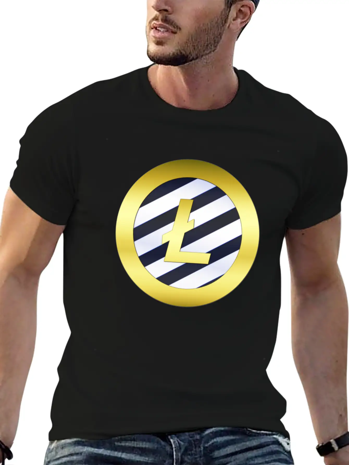 GOLD B LTC BLUE6 Litecoin Unisex Short Sleeve Soft Cotton T-Shirt – Casual Everyday Wear