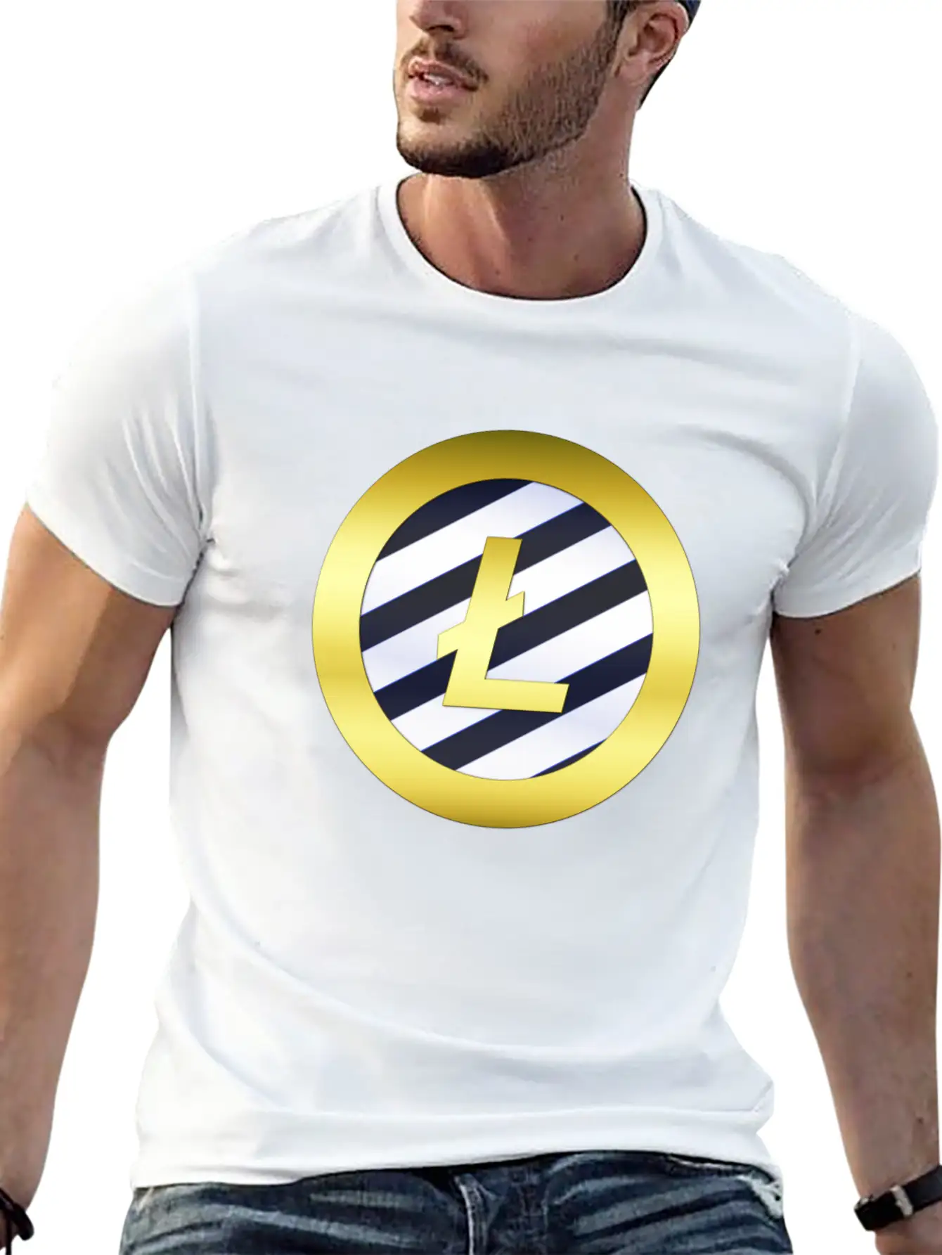 GOLD B LTC BLUE6 Litecoin Unisex Short Sleeve Soft Cotton T-Shirt – Casual Everyday Wear