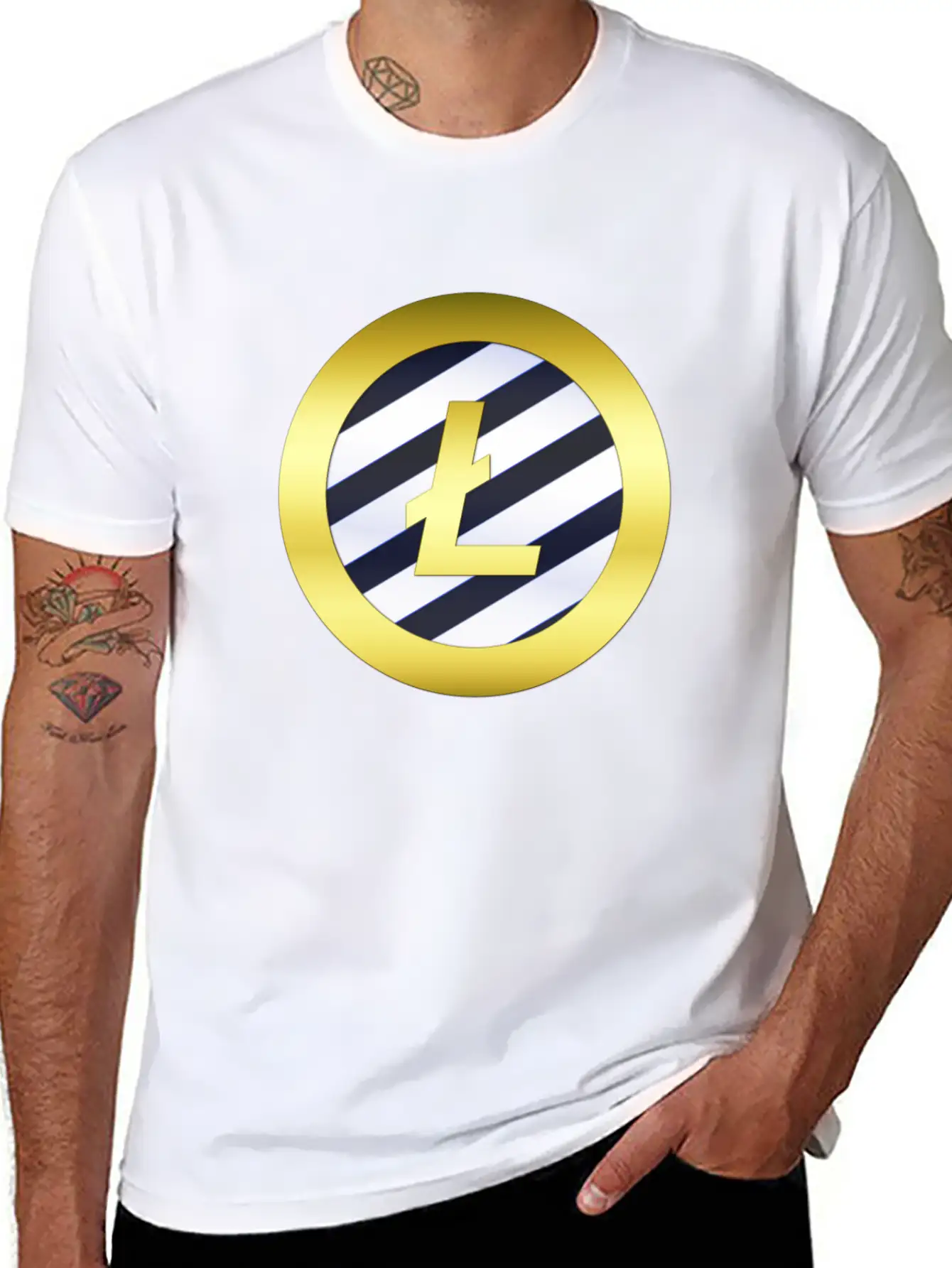 GOLD B LTC BLUE6 Litecoin Unisex Short Sleeve Soft Cotton T-Shirt – Casual Everyday Wear