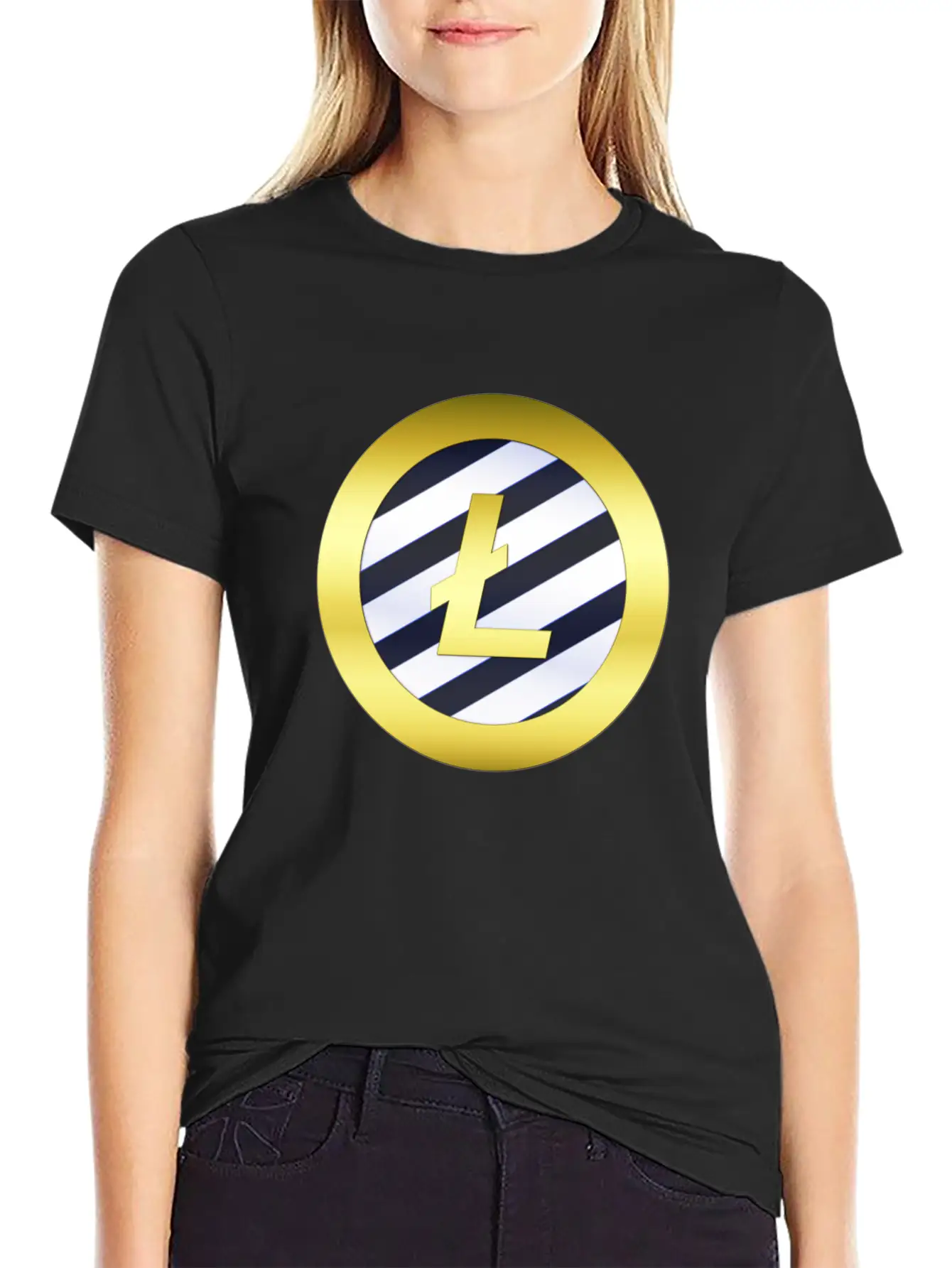 GOLD B LTC BLUE6 Litecoin Unisex Short Sleeve Soft Cotton T-Shirt – Casual Everyday Wear