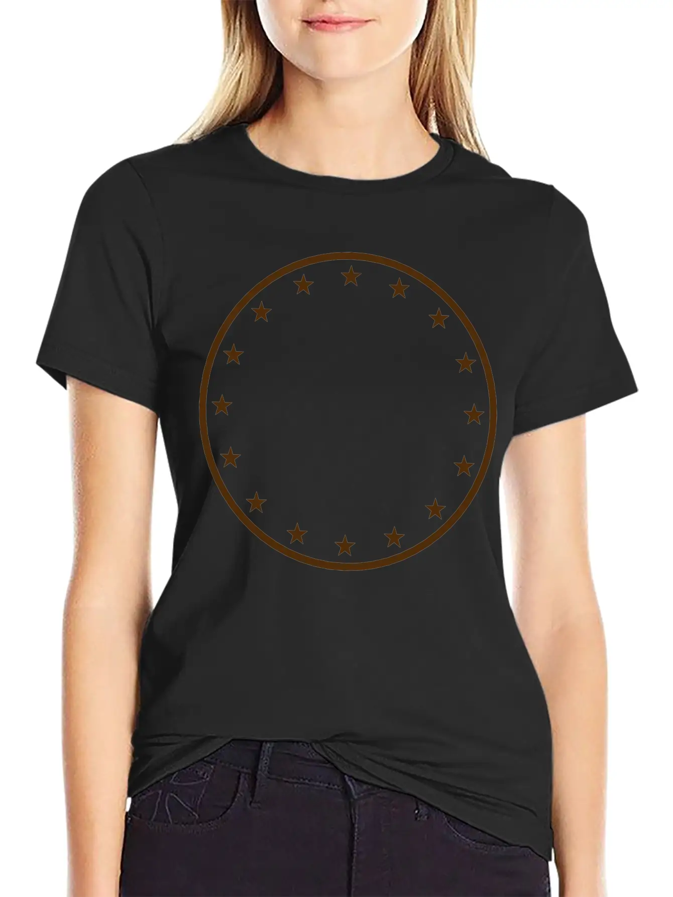 Gold Circle Star Frame Round Ring Shield Emblem De Stylish Everyday T-Shirt – Unisex Basic Cotton Tee