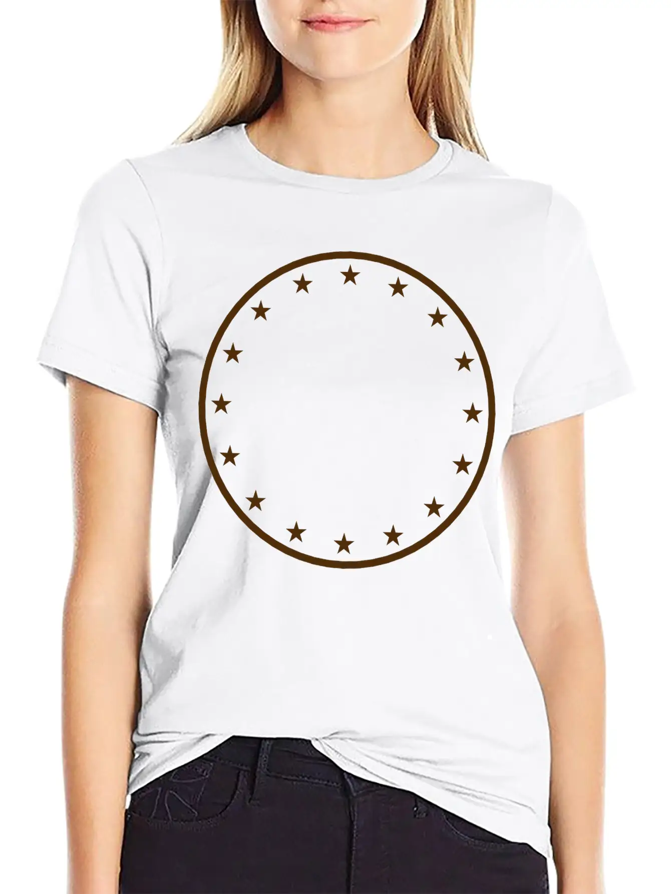 Gold Circle Star Frame Round Ring Shield Emblem De Stylish Everyday T-Shirt – Unisex Basic Cotton Tee
