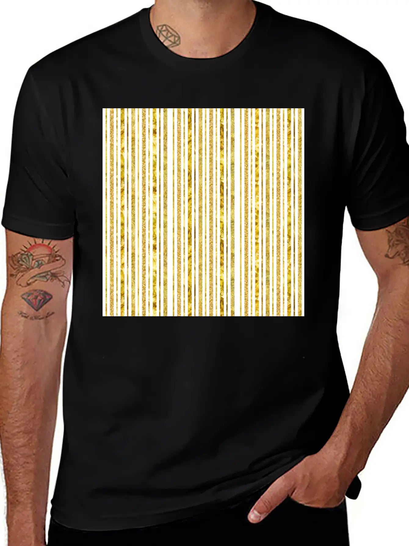 Gold Glitter Foil Stripes Timeless Short Sleeve Tee – Comfy And Minimalist Design