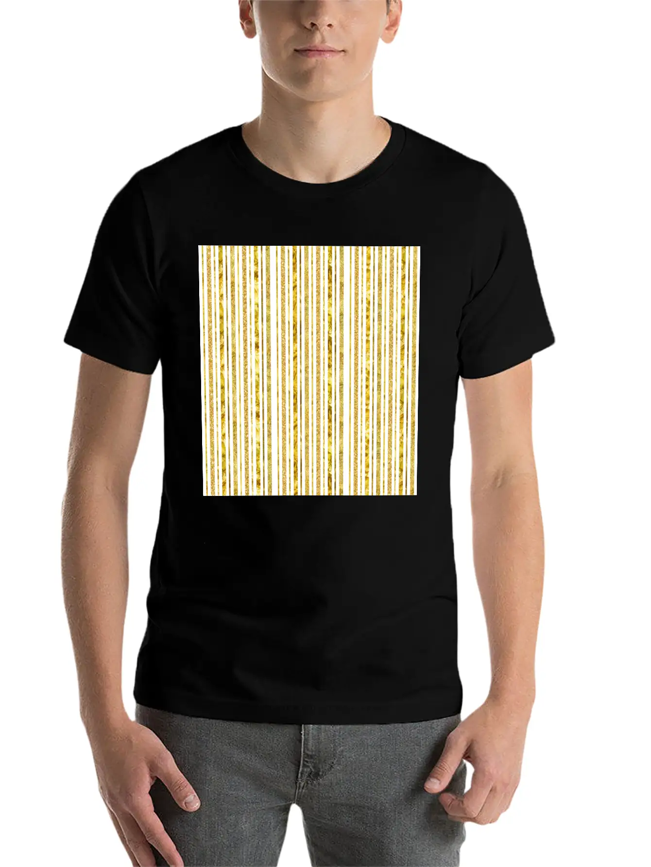 Gold Glitter Foil Stripes Timeless Short Sleeve Tee – Comfy And Minimalist Design