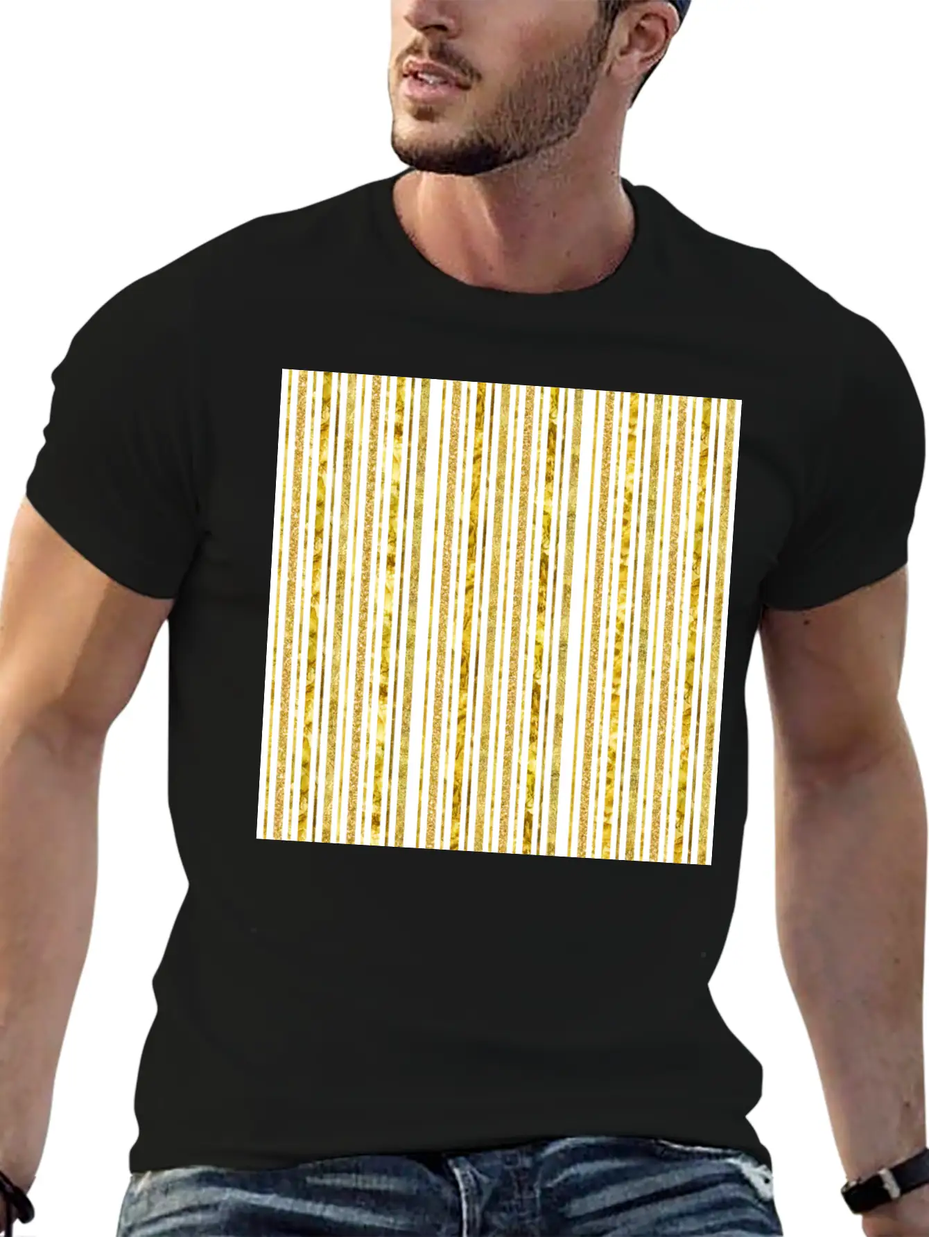 Gold Glitter Foil Stripes Timeless Short Sleeve Tee – Comfy And Minimalist Design