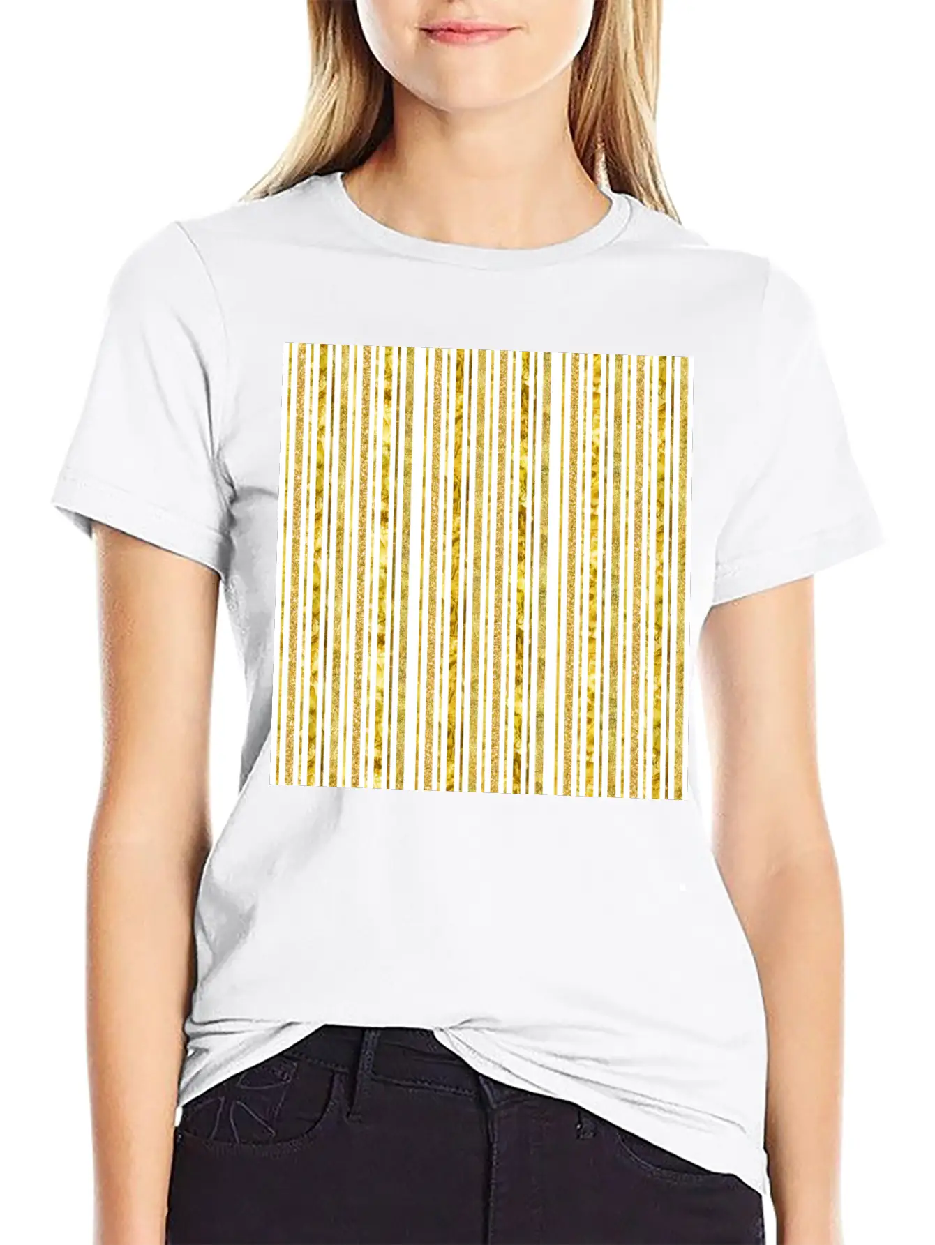 Gold Glitter Foil Stripes Timeless Short Sleeve Tee – Comfy And Minimalist Design