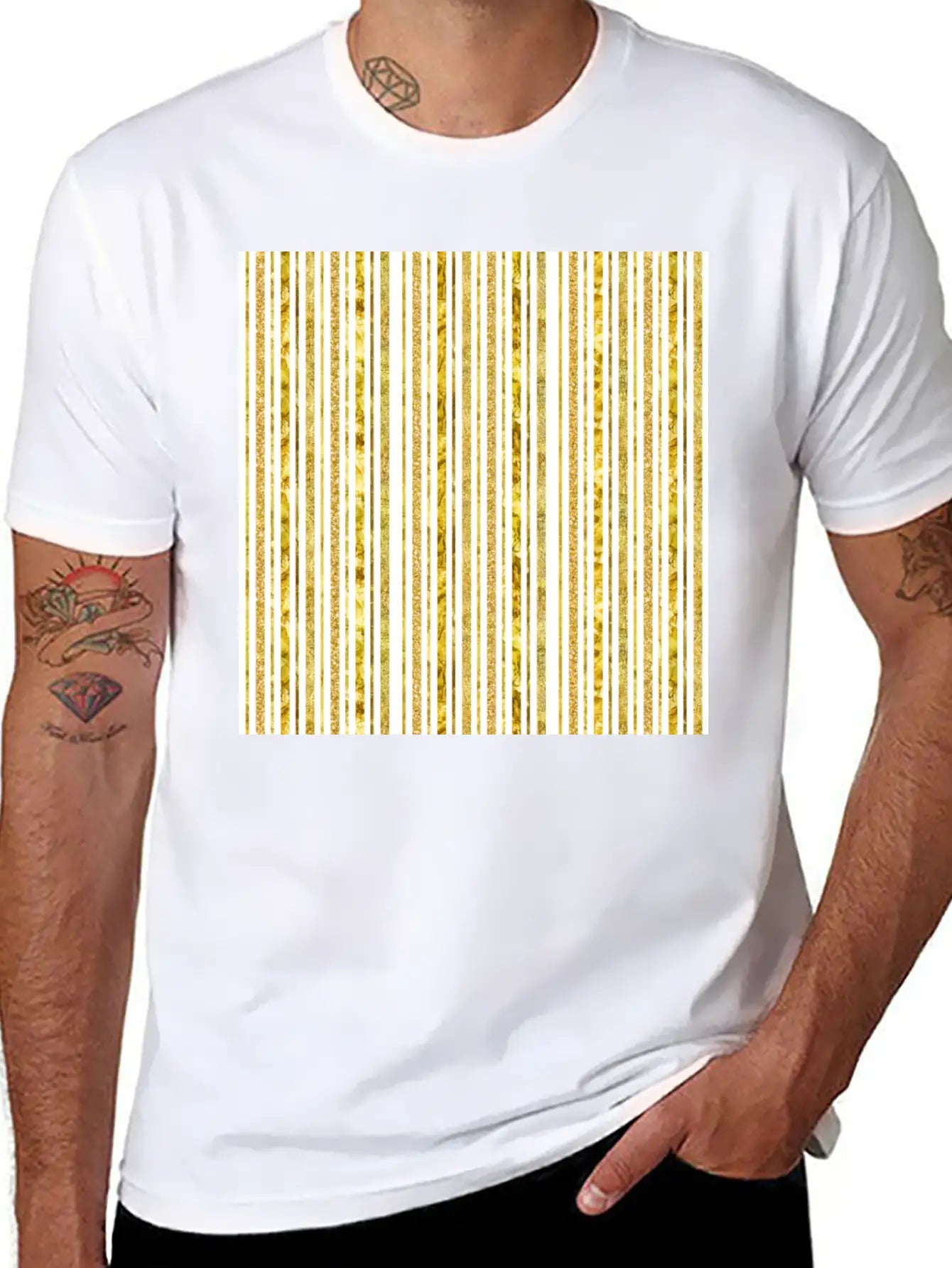 Gold Glitter Foil Stripes Timeless Short Sleeve Tee – Comfy And Minimalist Design