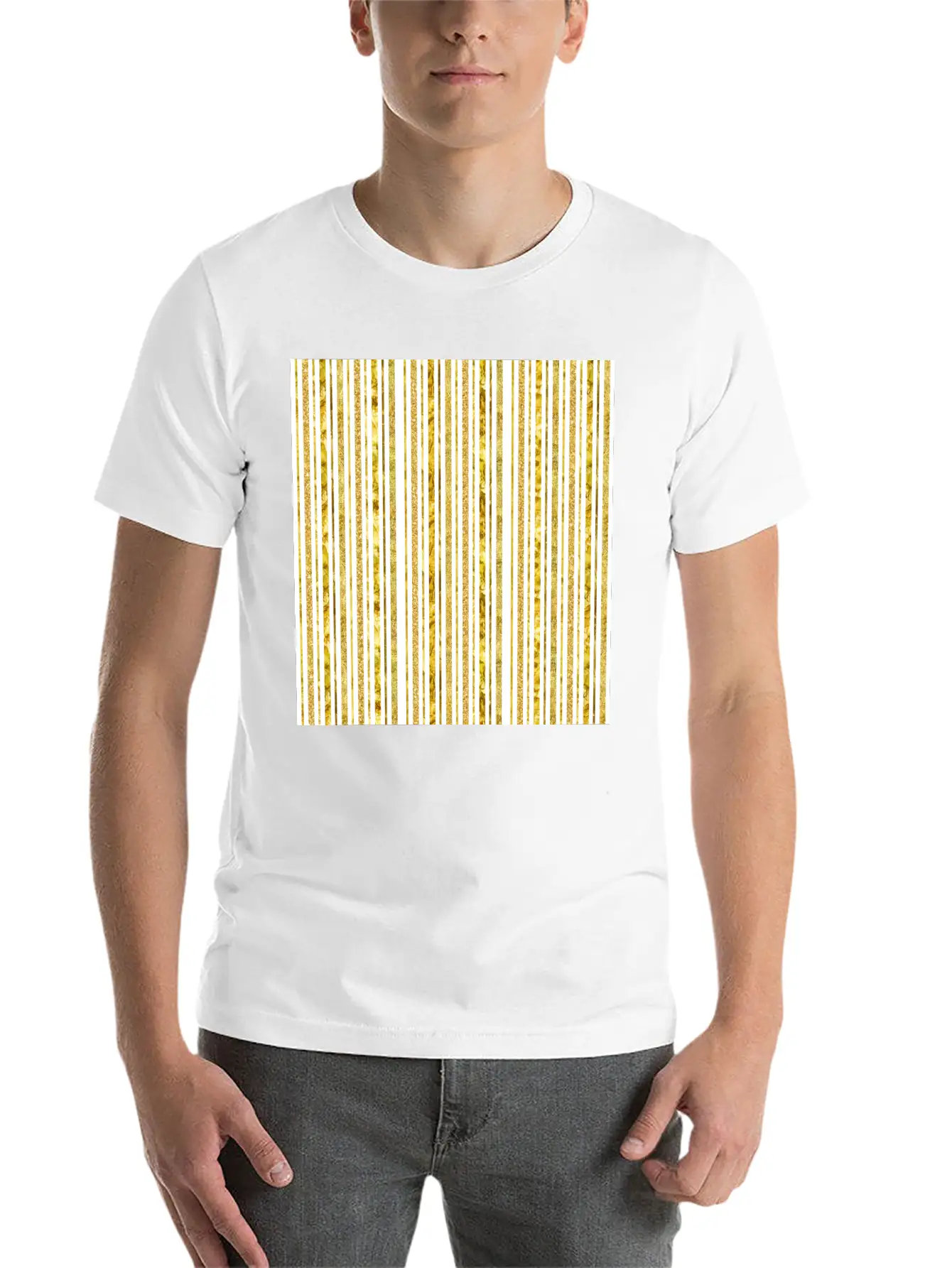 Gold Glitter Foil Stripes Timeless Short Sleeve Tee – Comfy And Minimalist Design