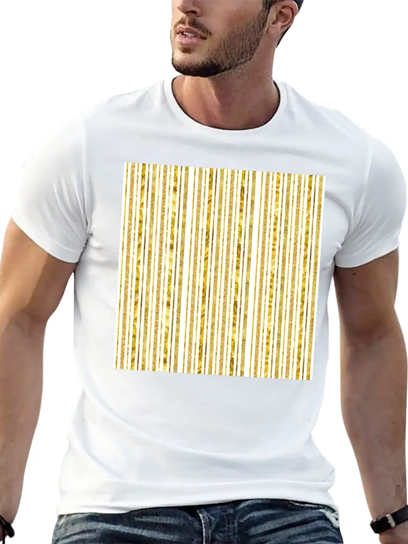 Gold Glitter Foil Stripes Timeless Short Sleeve Tee – Comfy And Minimalist Design