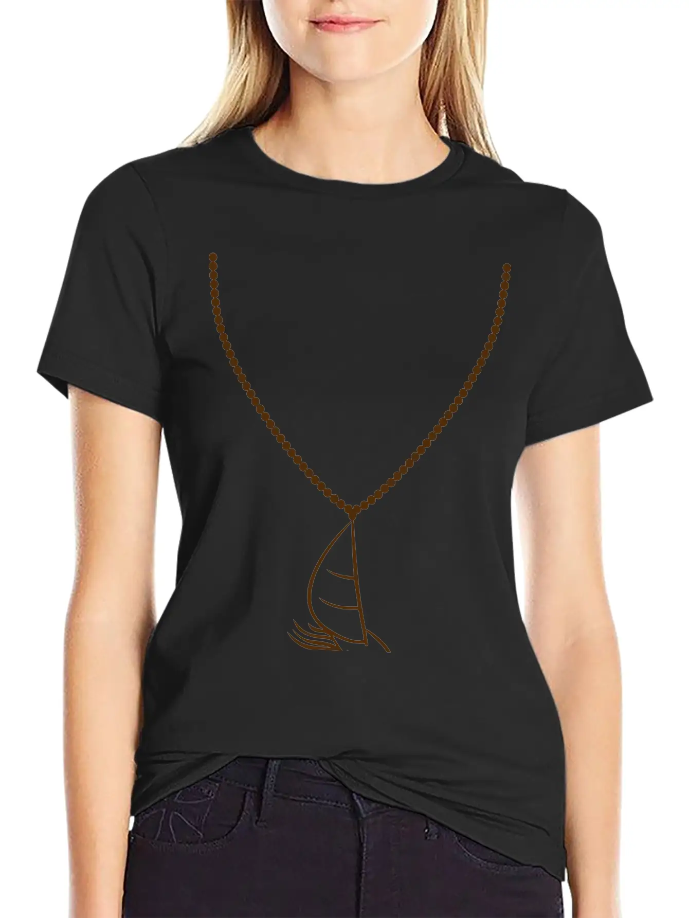 Gold Necklace Jewelry Sea Waves Boat Sailing Ship Stylish Everyday T-Shirt – Unisex Basic Cotton Tee