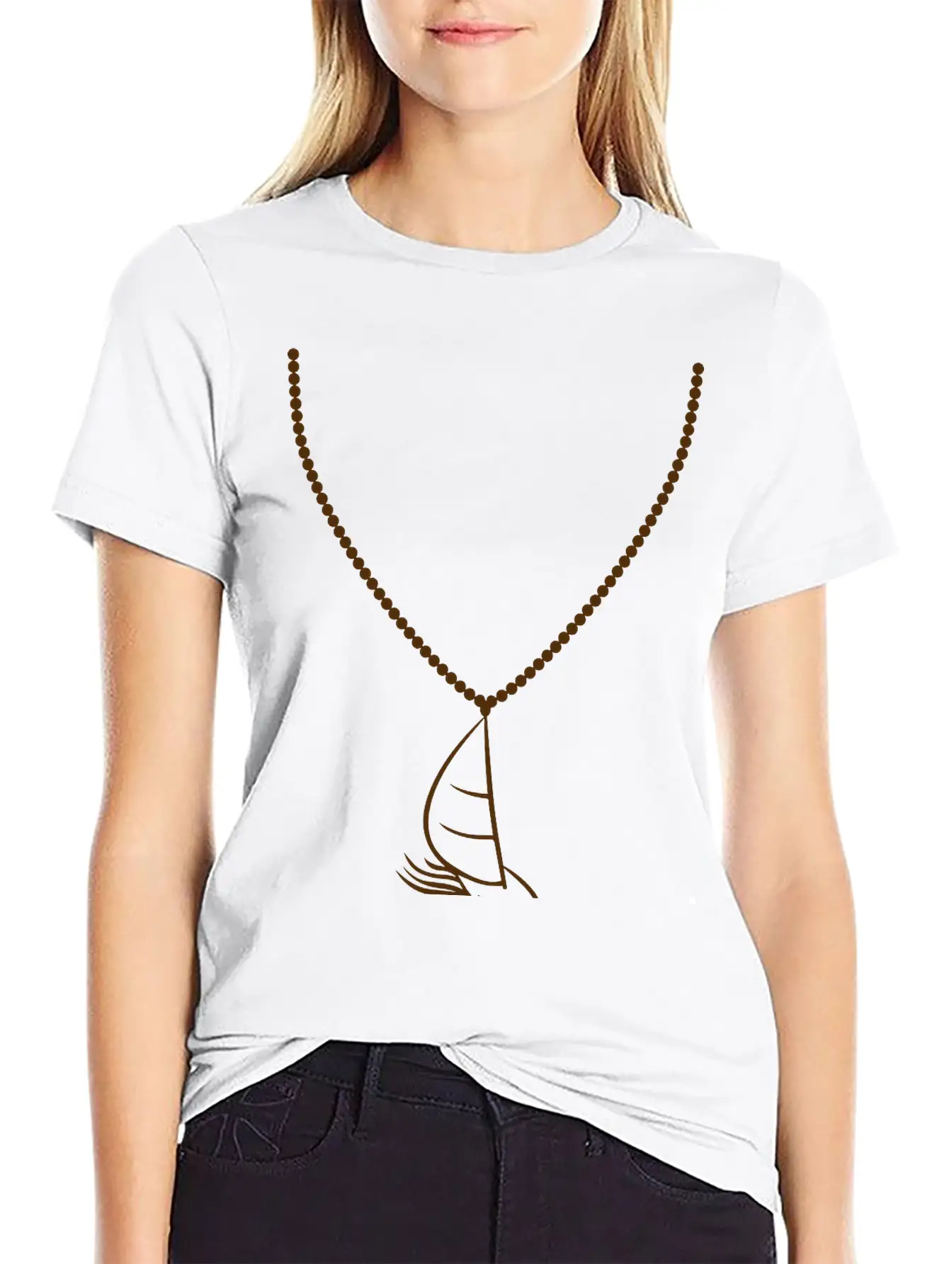 Gold Necklace Jewelry Sea Waves Boat Sailing Ship Stylish Everyday T-Shirt – Unisex Basic Cotton Tee