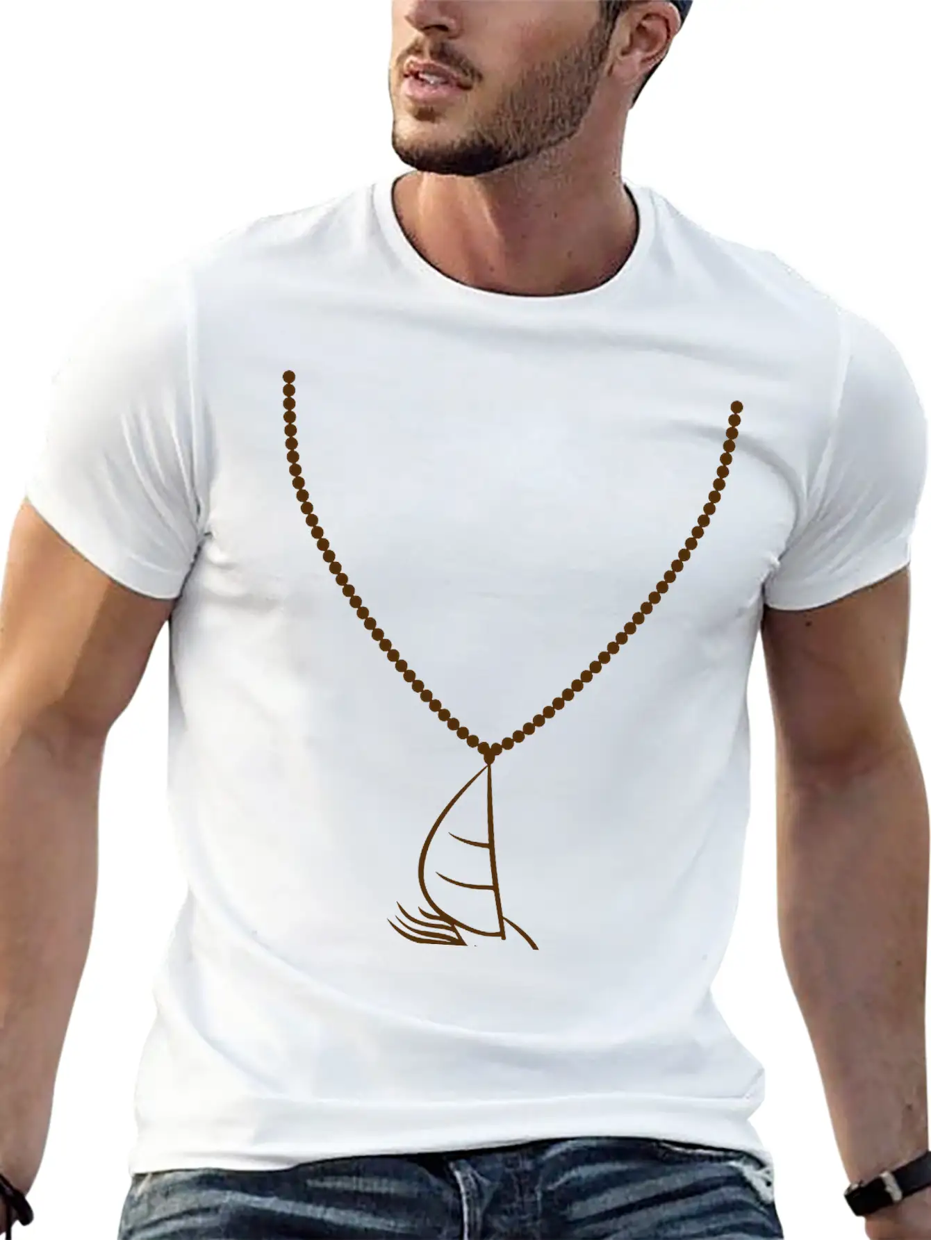 Gold Necklace Jewelry Sea Waves Boat Sailing Ship Stylish Everyday T-Shirt – Unisex Basic Cotton Tee