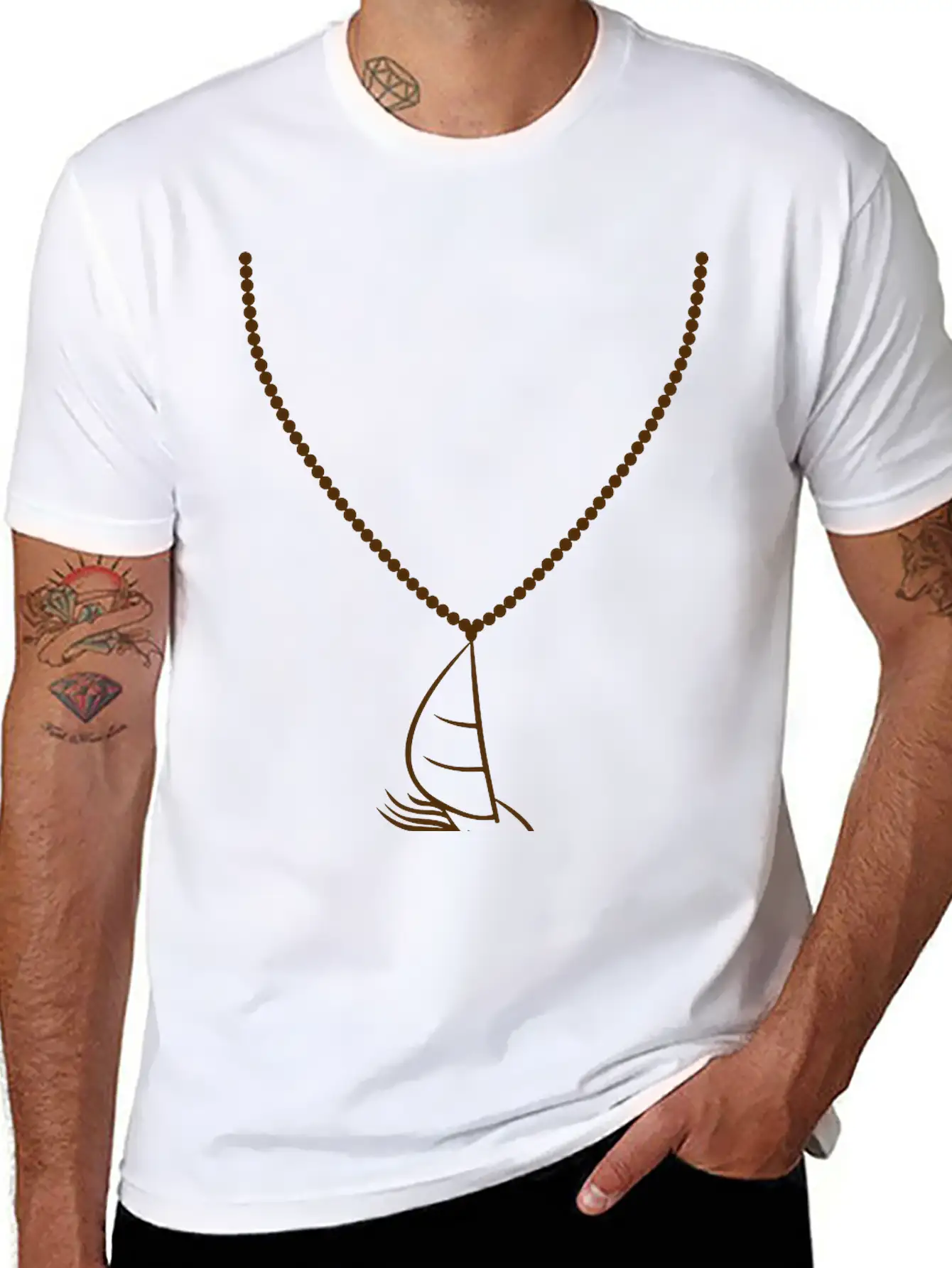 Gold Necklace Jewelry Sea Waves Boat Sailing Ship Stylish Everyday T-Shirt – Unisex Basic Cotton Tee