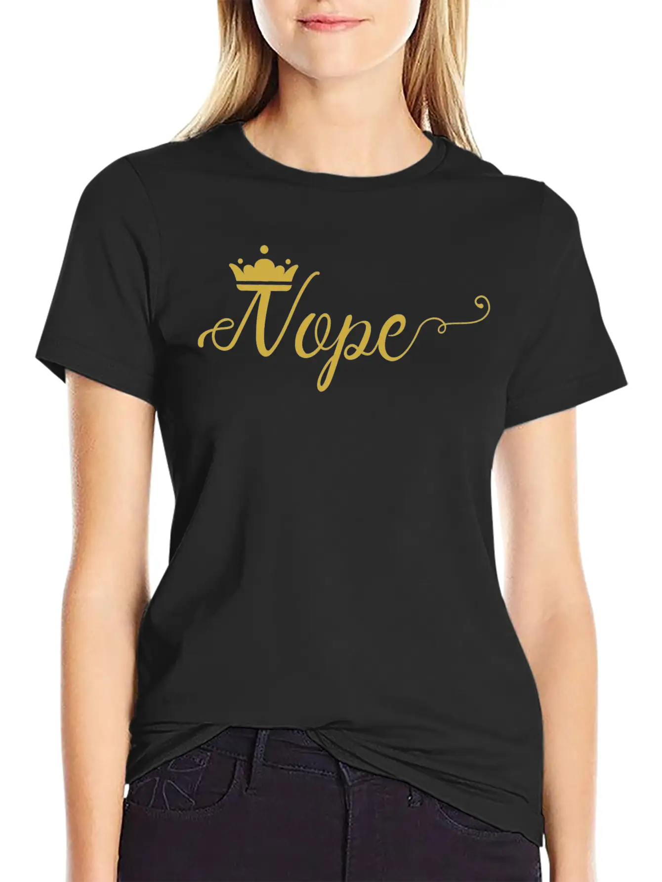 Gold Nope Comfortable Minimalist Graphic Tee – Summer Style Essential