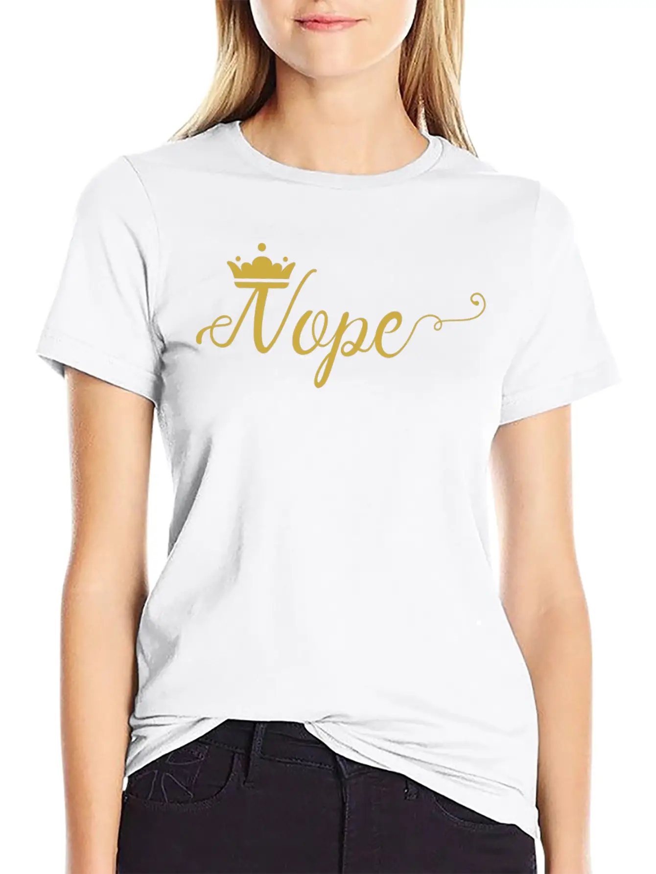 Gold Nope Comfortable Minimalist Graphic Tee – Summer Style Essential