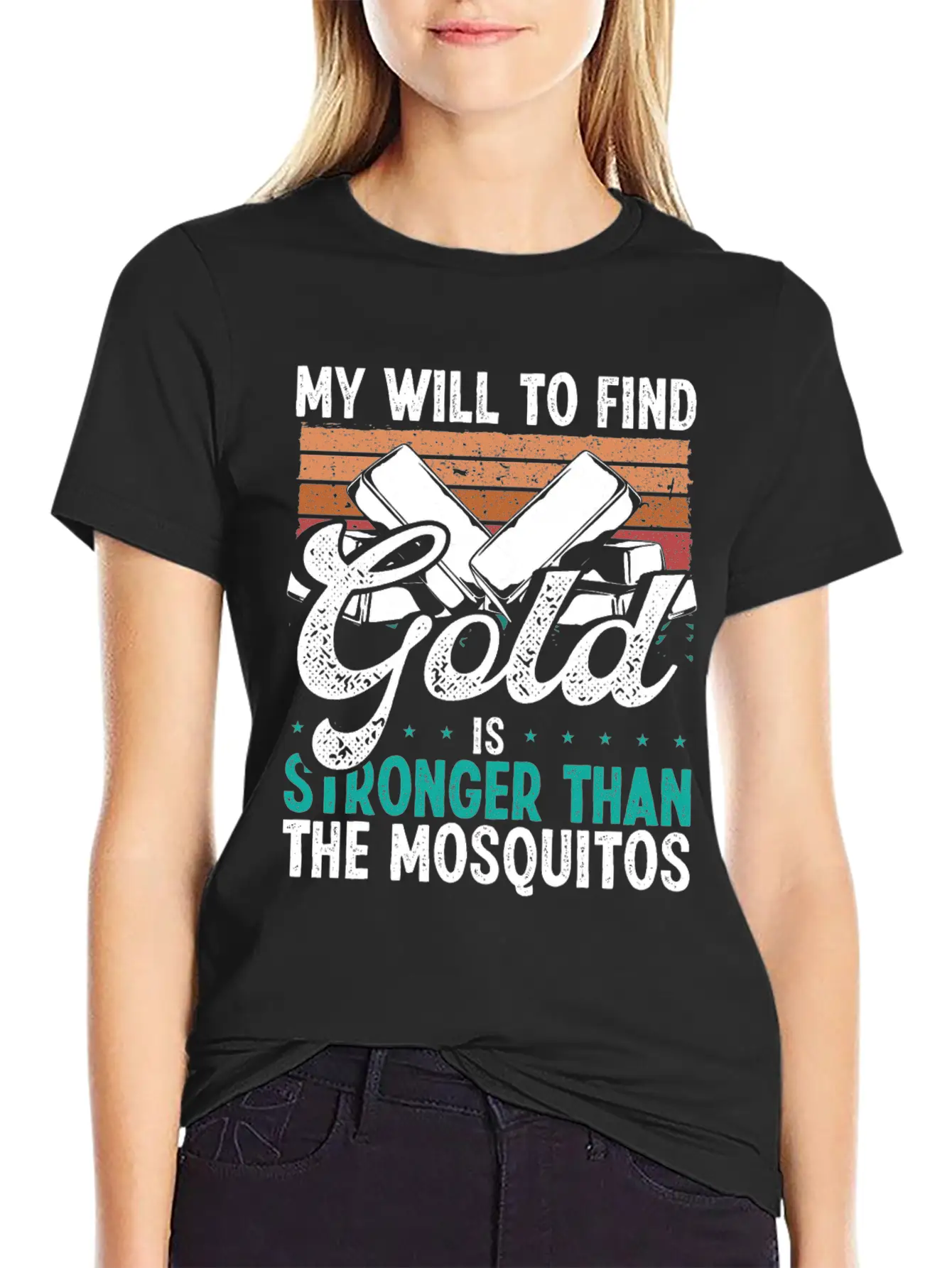 Gold Panner Will To Find Gold Prospector Mosquitos Unisex Short Sleeve Soft Cotton T-Shirt – Casual Everyday Wear