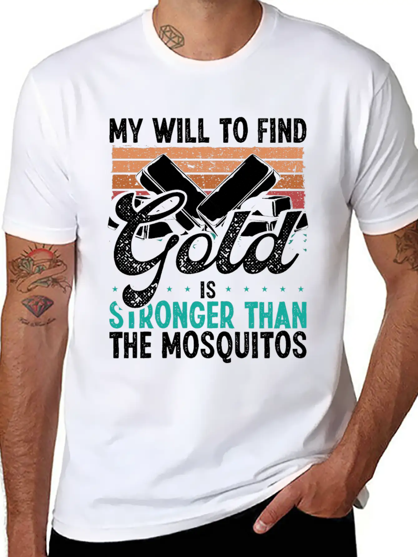 Gold Panner Will To Find Gold Prospector Mosquitos Unisex Short Sleeve Soft Cotton T-Shirt – Casual Everyday Wear