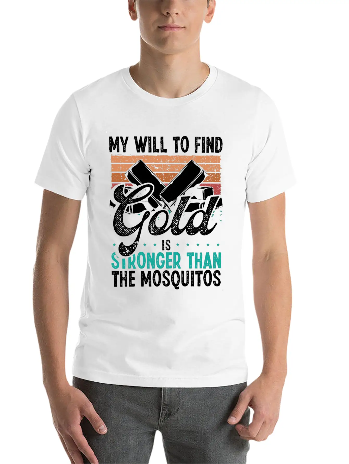 Gold Panner Will To Find Gold Prospector Mosquitos Unisex Short Sleeve Soft Cotton T-Shirt – Casual Everyday Wear