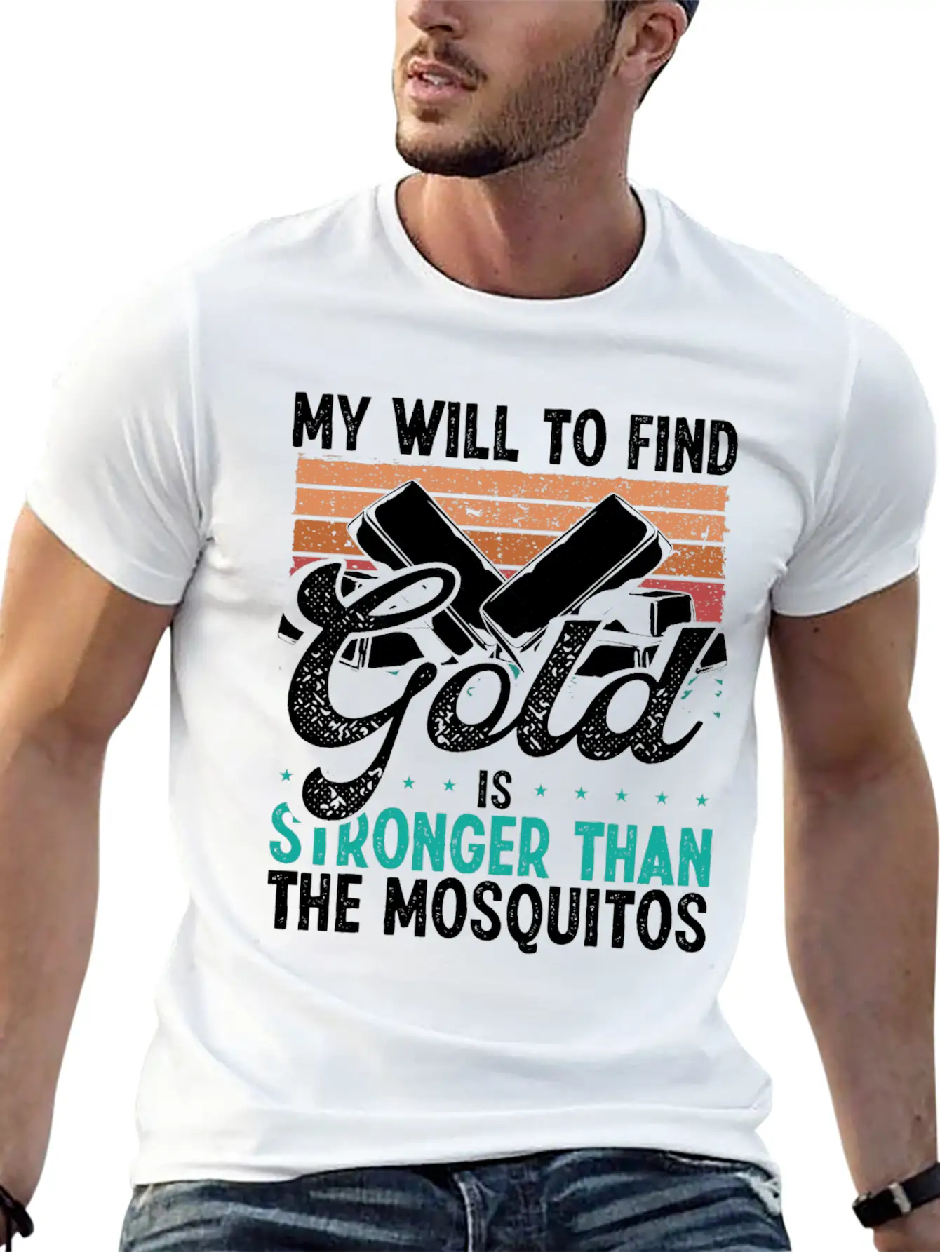 Gold Panner Will To Find Gold Prospector Mosquitos Unisex Short Sleeve Soft Cotton T-Shirt – Casual Everyday Wear