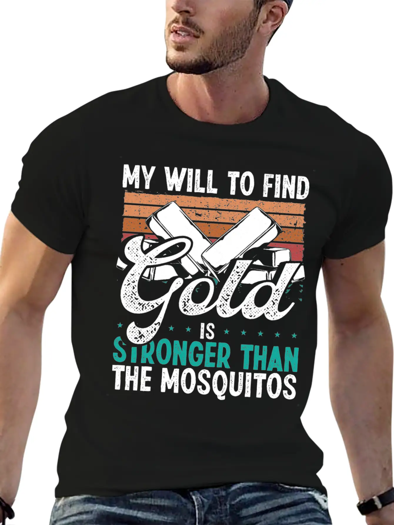 Gold Panner Will To Find Gold Prospector Mosquitos Unisex Short Sleeve Soft Cotton T-Shirt – Casual Everyday Wear