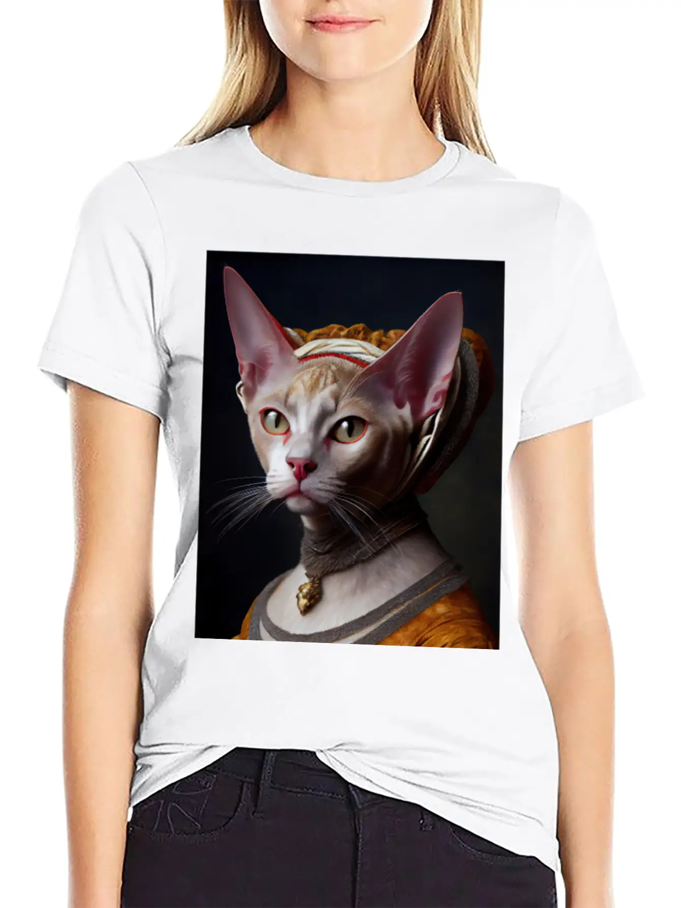 Gold Queen Devon Rex Cat Breed Portrait Royal Rena Timeless Short Sleeve Tee – Comfy And Minimalist Design