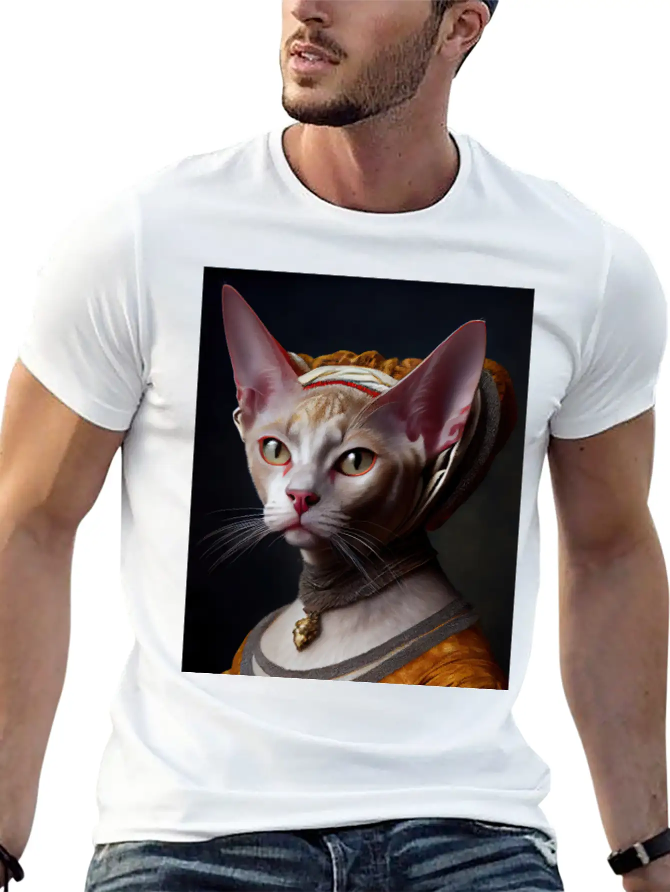 Gold Queen Devon Rex Cat Breed Portrait Royal Rena Timeless Short Sleeve Tee – Comfy And Minimalist Design
