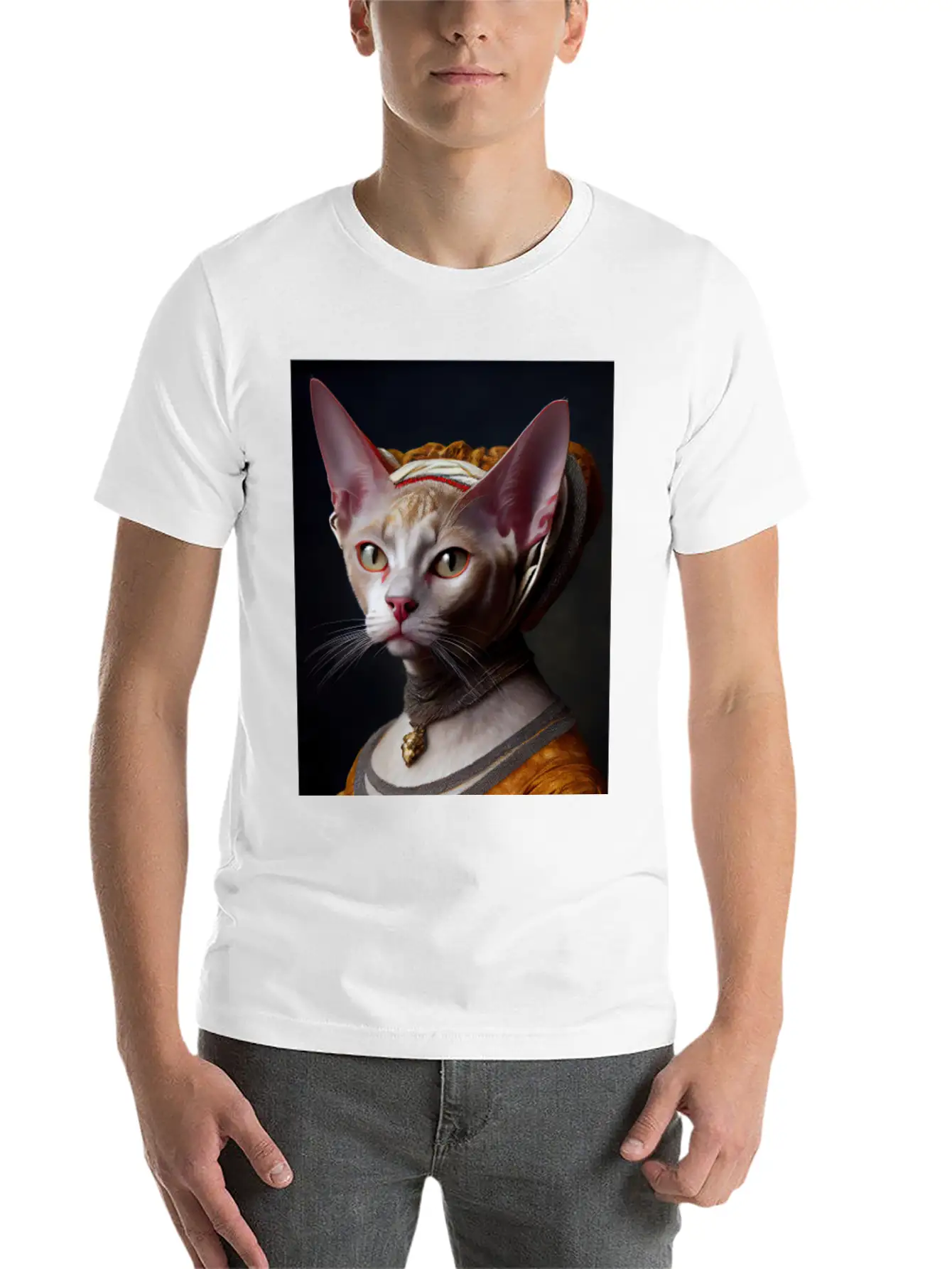 Gold Queen Devon Rex Cat Breed Portrait Royal Rena Timeless Short Sleeve Tee – Comfy And Minimalist Design