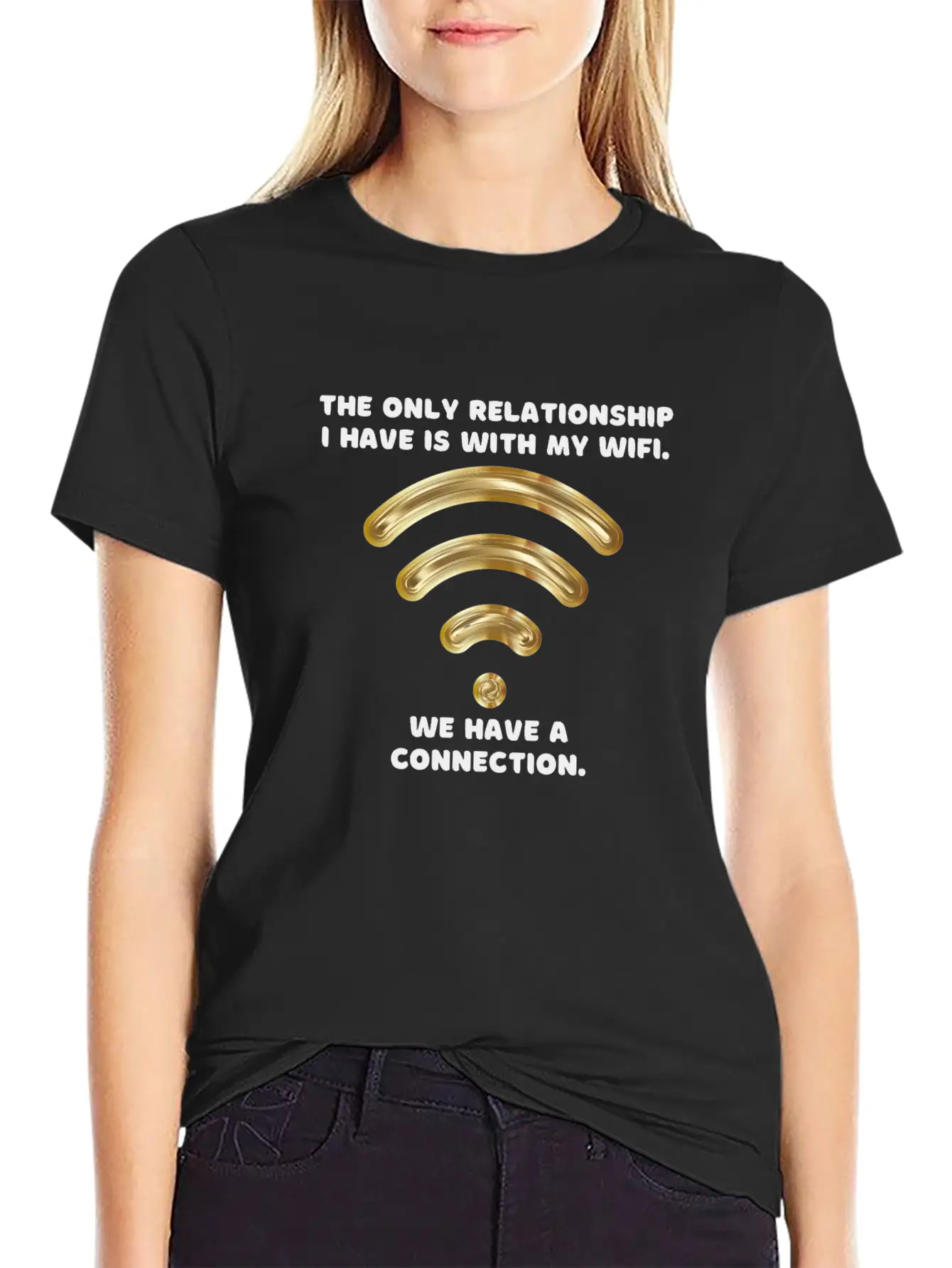 Gold Wifi Unisex Short Sleeve Soft Cotton T-Shirt – Casual Everyday Wear
