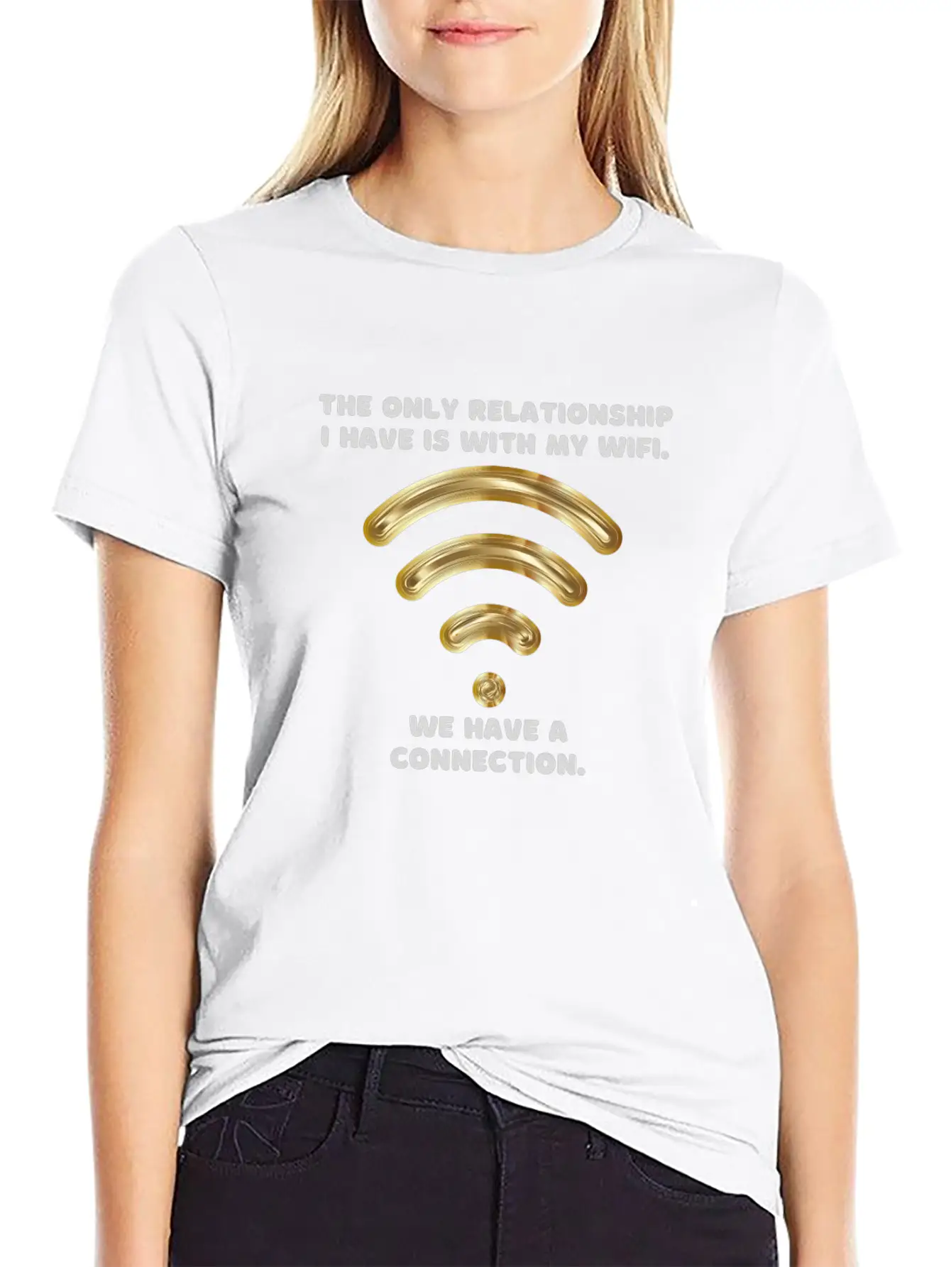 Gold Wifi Unisex Short Sleeve Soft Cotton T-Shirt – Casual Everyday Wear