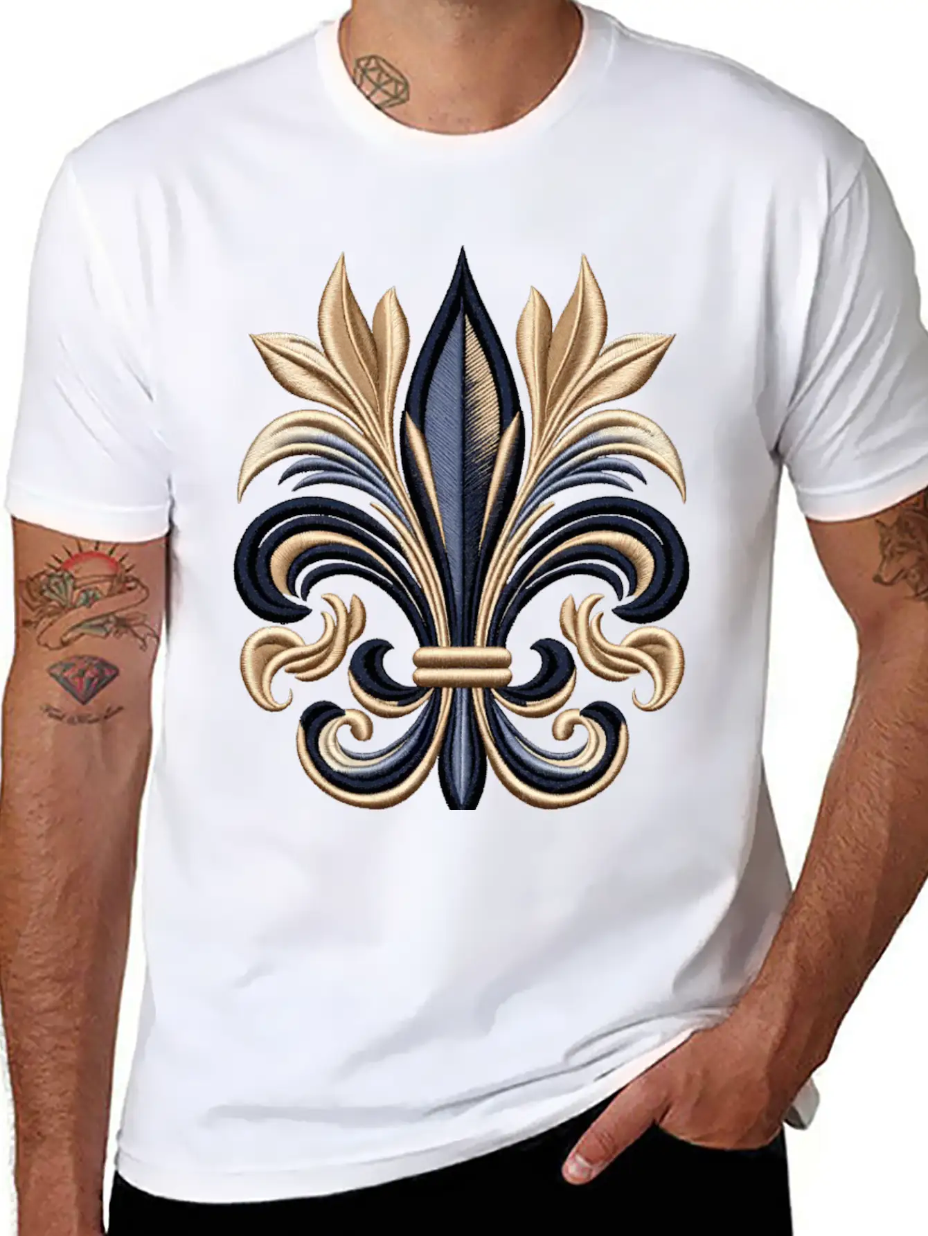 Golden Fleur-de-Lis Majesty Stylish Everyday T-Shirt – Unisex Basic Cotton Tee