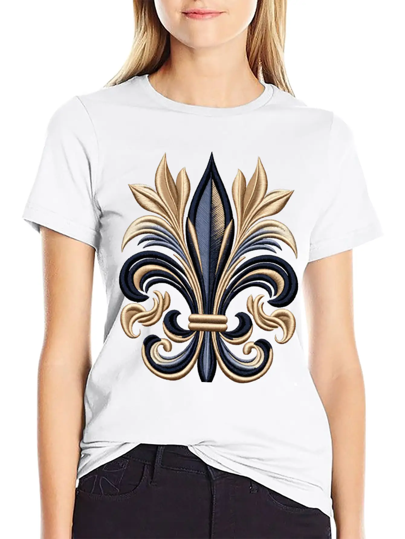 Golden Fleur-de-Lis Majesty Stylish Everyday T-Shirt – Unisex Basic Cotton Tee