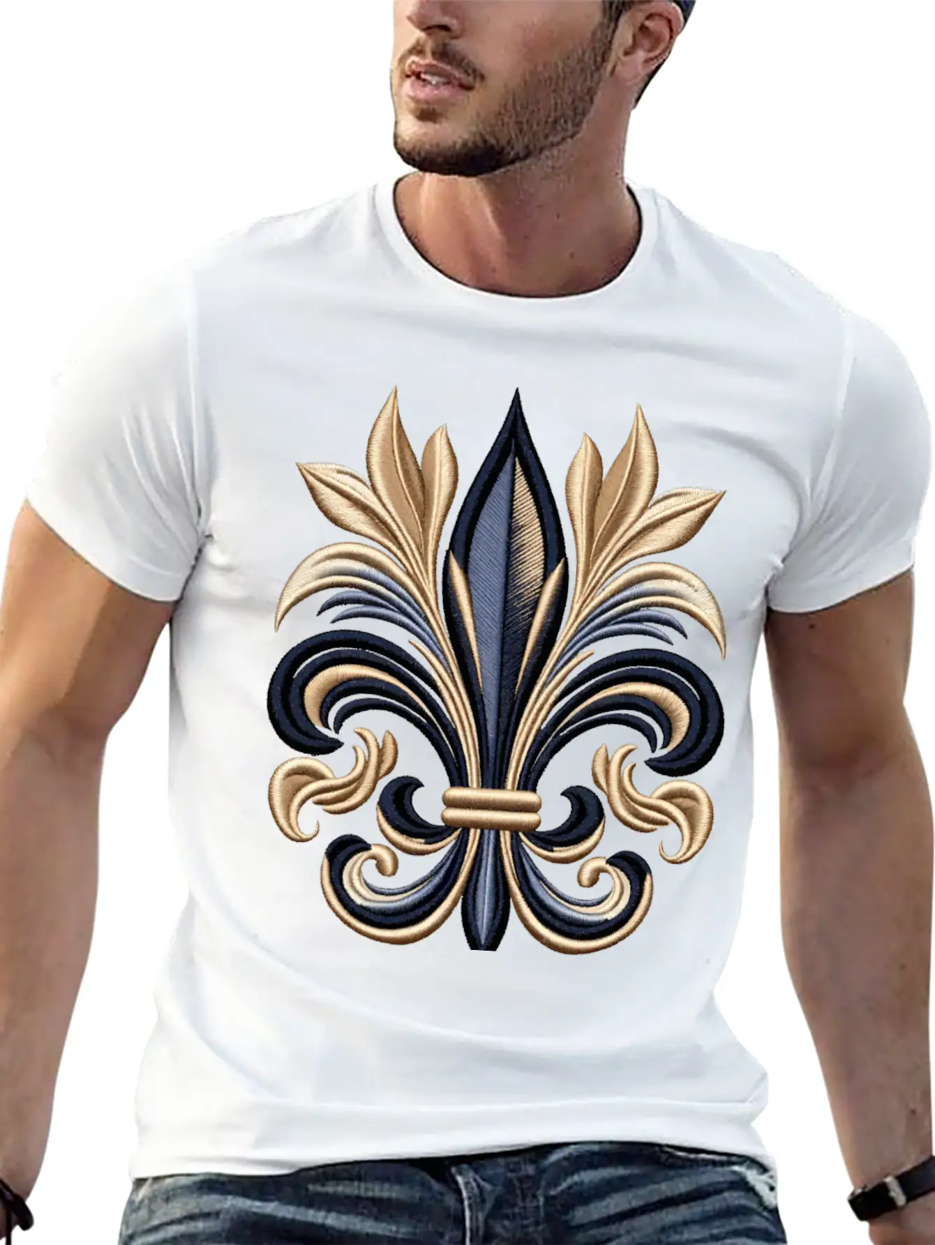 Golden Fleur-de-Lis Majesty Stylish Everyday T-Shirt – Unisex Basic Cotton Tee