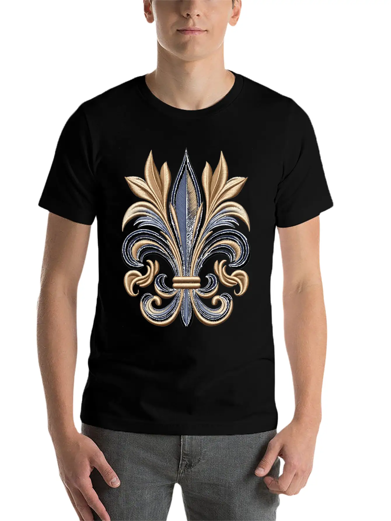 Golden Fleur-de-Lis Majesty Stylish Everyday T-Shirt – Unisex Basic Cotton Tee