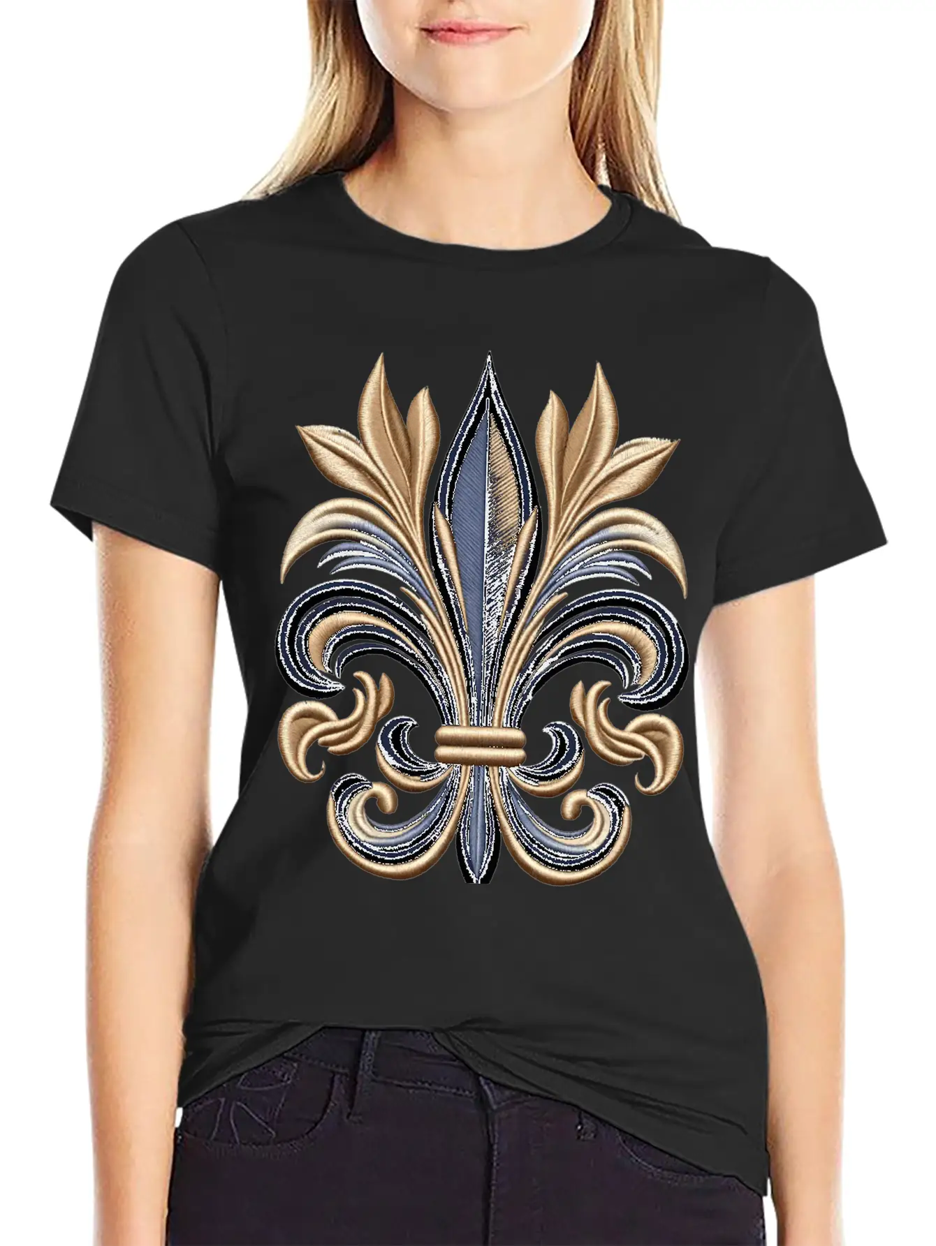 Golden Fleur-de-Lis Majesty Stylish Everyday T-Shirt – Unisex Basic Cotton Tee