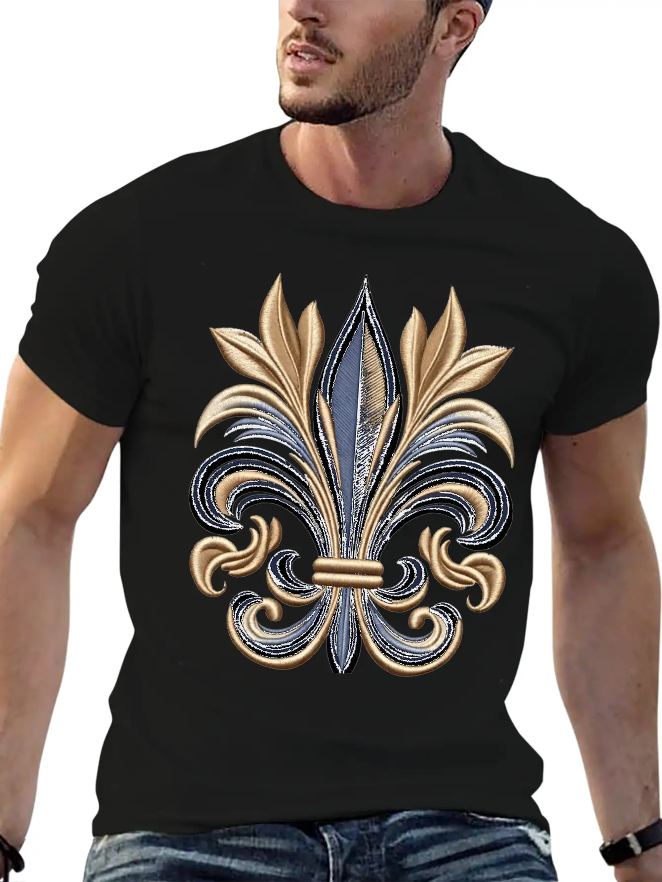 Golden Fleur-de-Lis Majesty Stylish Everyday T-Shirt – Unisex Basic Cotton Tee