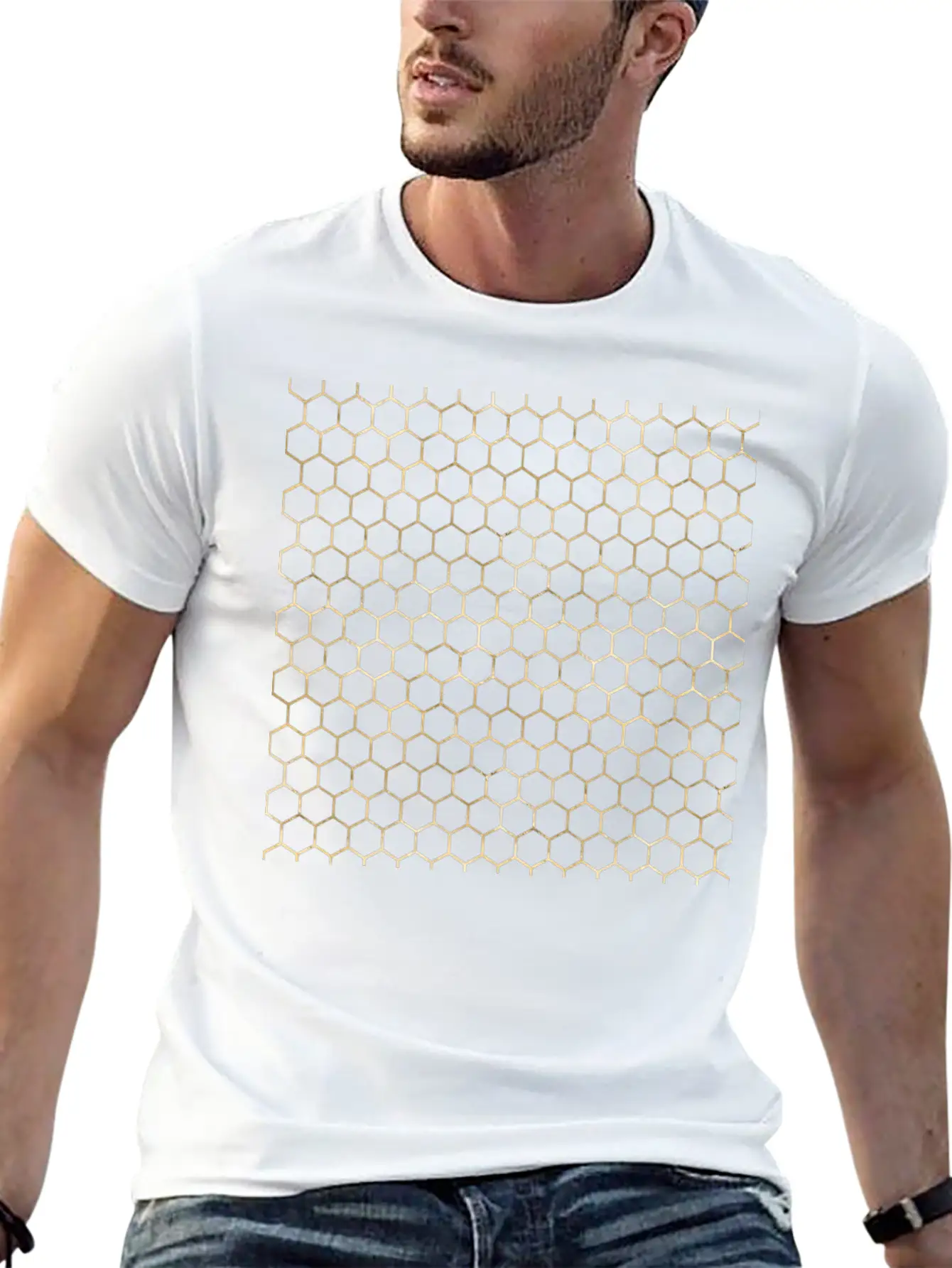 Golden Honeycomb Pattern Basic Graphic T-Shirt – Daily Comfort In Soft Cotton