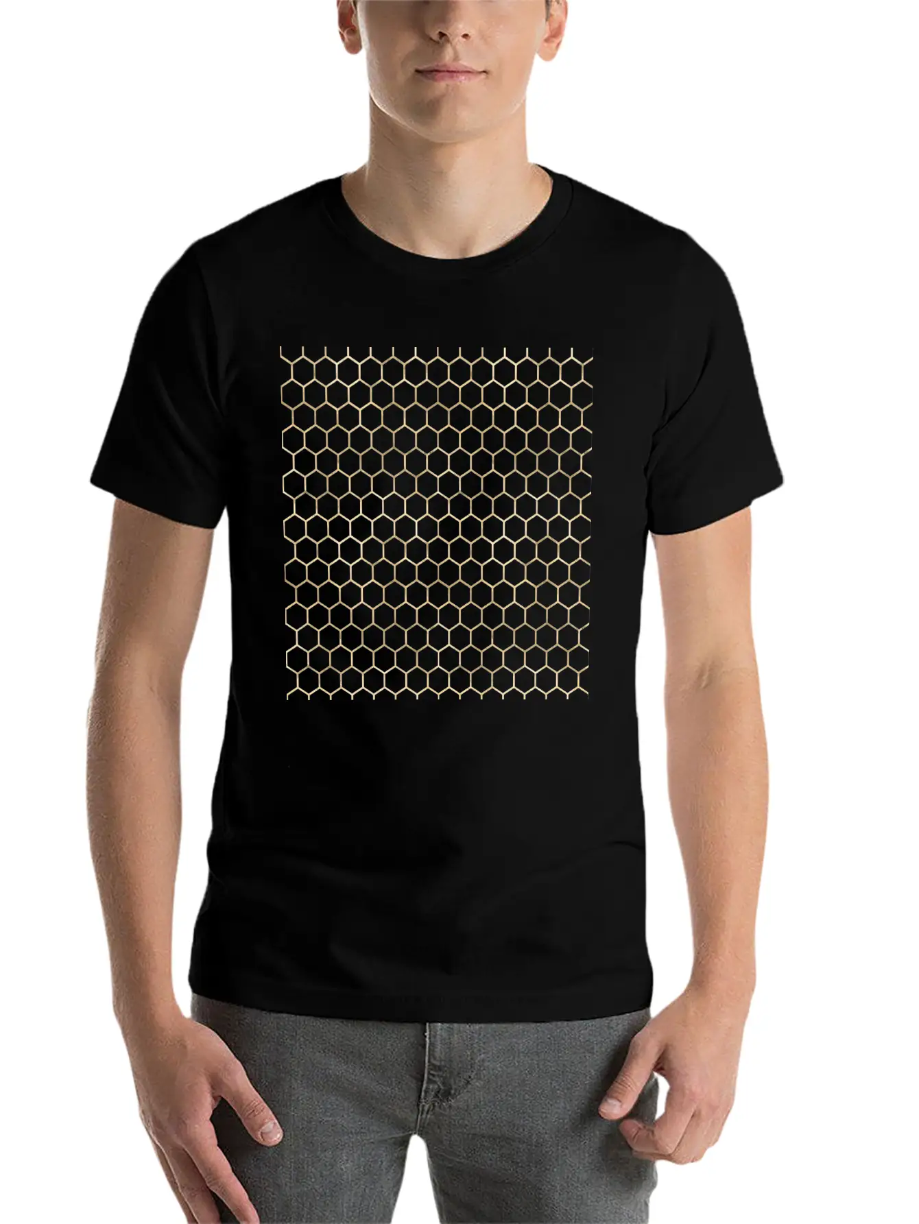 Golden Honeycomb Pattern Basic Graphic T-Shirt – Daily Comfort In Soft Cotton