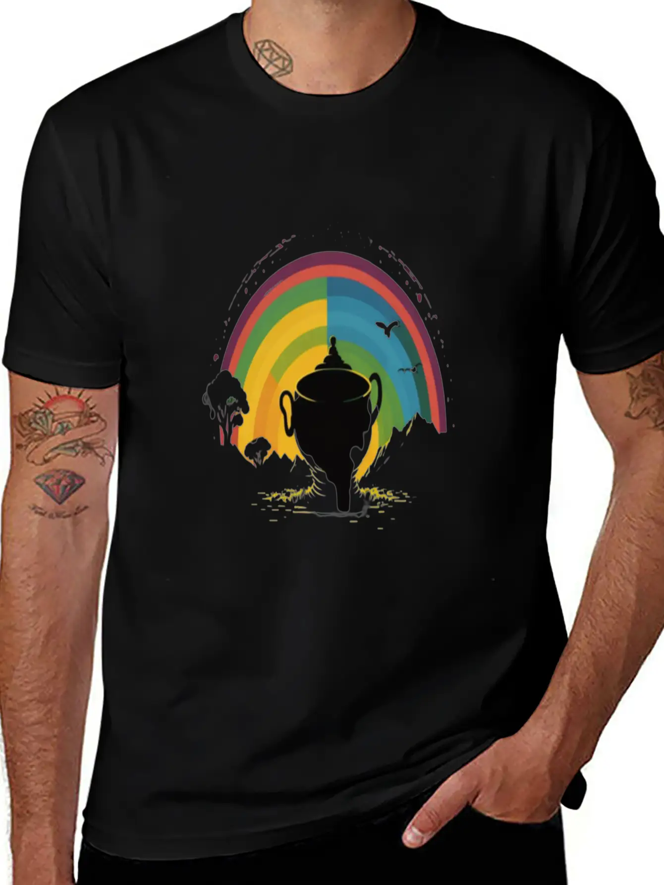 Golden Horizon Rainbow Comfortable Minimalist Graphic Tee – Summer Style Essential