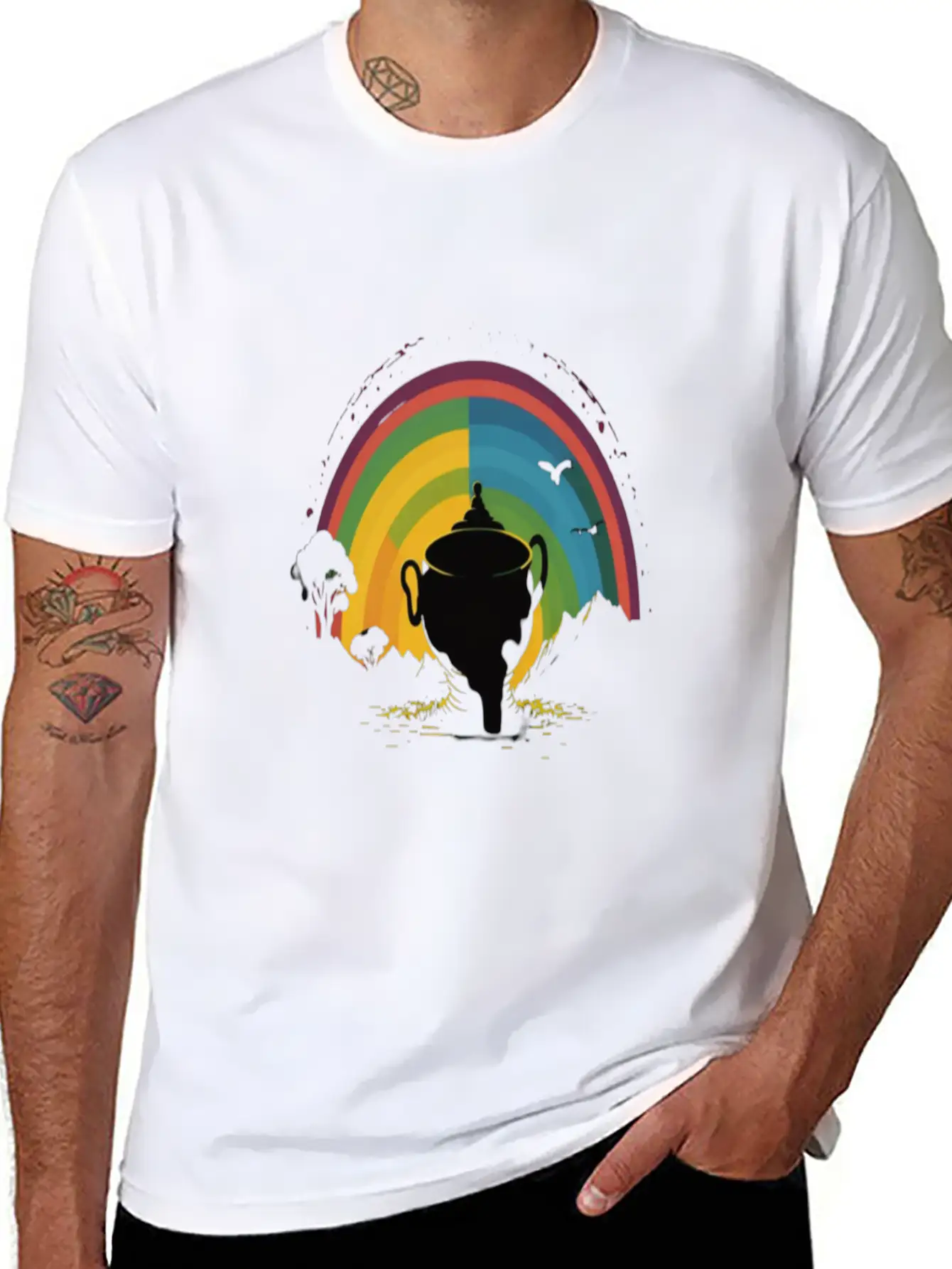 Golden Horizon Rainbow Comfortable Minimalist Graphic Tee – Summer Style Essential