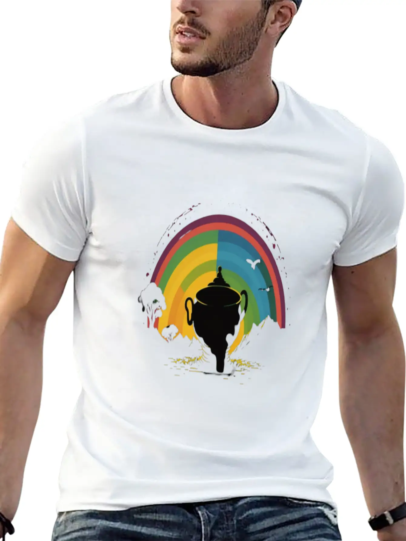 Golden Horizon Rainbow Comfortable Minimalist Graphic Tee – Summer Style Essential