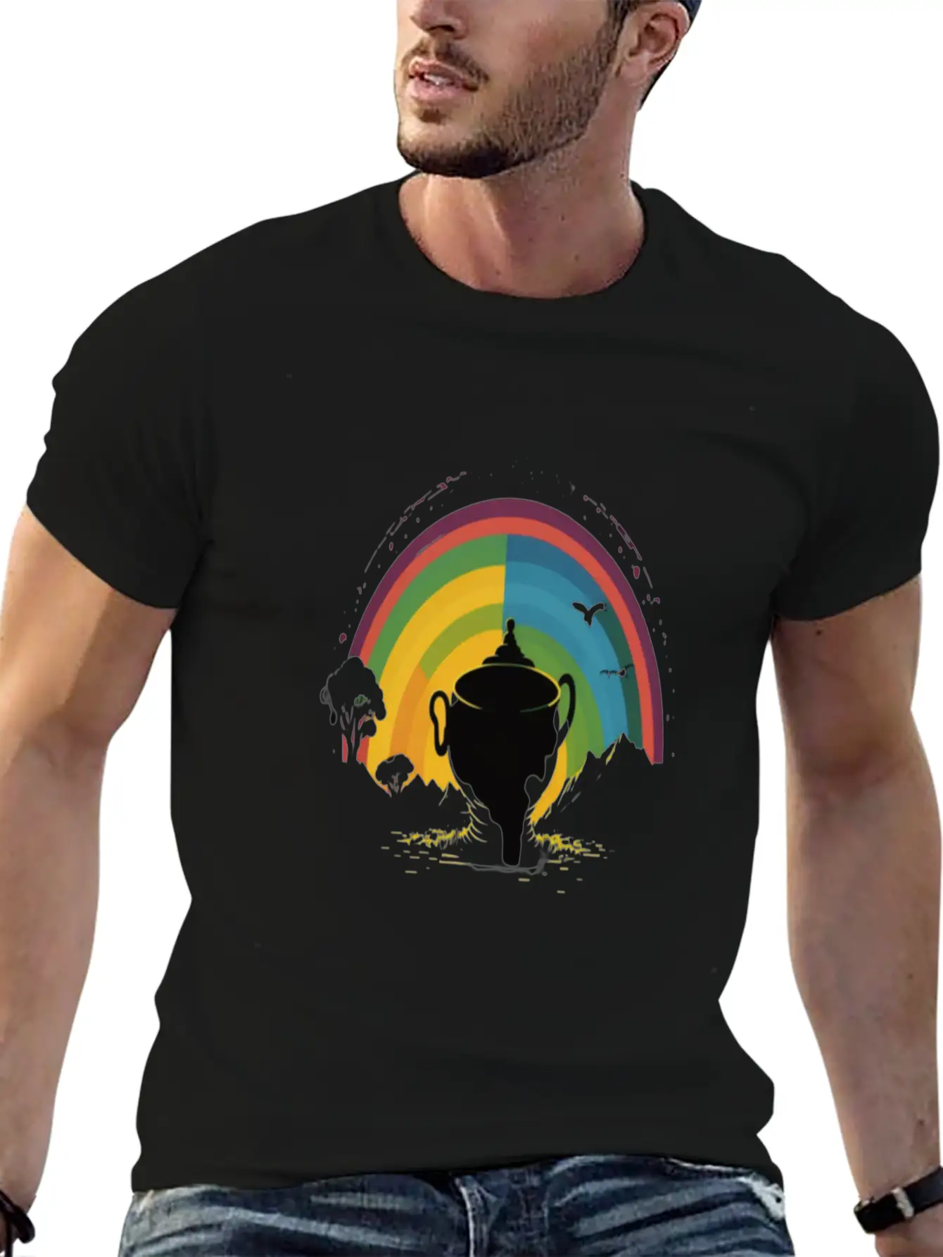 Golden Horizon Rainbow Comfortable Minimalist Graphic Tee – Summer Style Essential