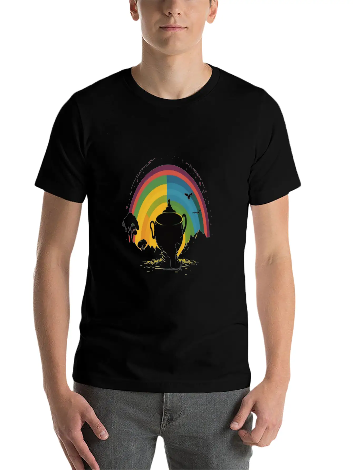 Golden Horizon Rainbow Comfortable Minimalist Graphic Tee – Summer Style Essential