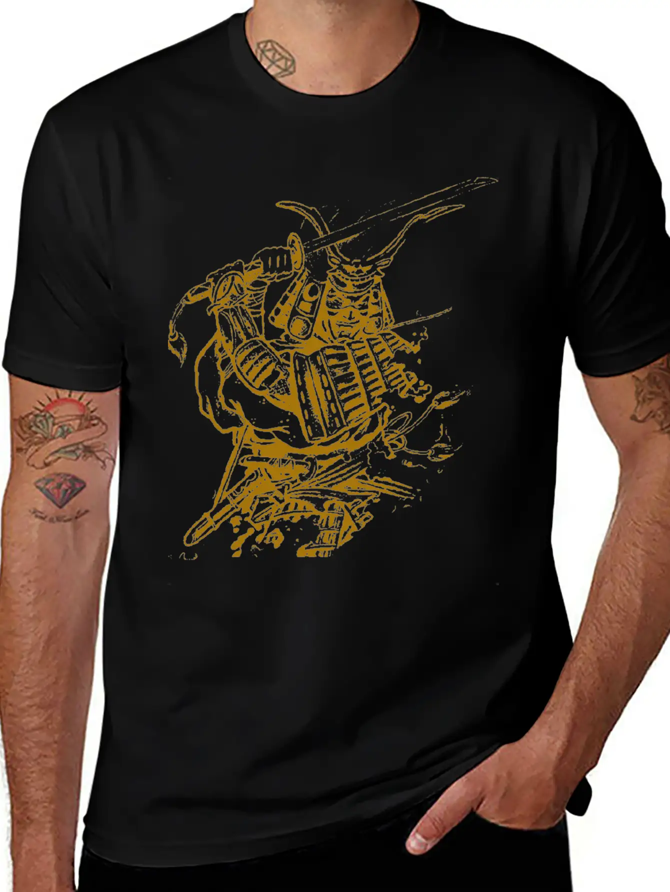 Golden Samurai Tattoo T Shirt Timeless Short Sleeve Tee – Comfy And Minimalist Design
