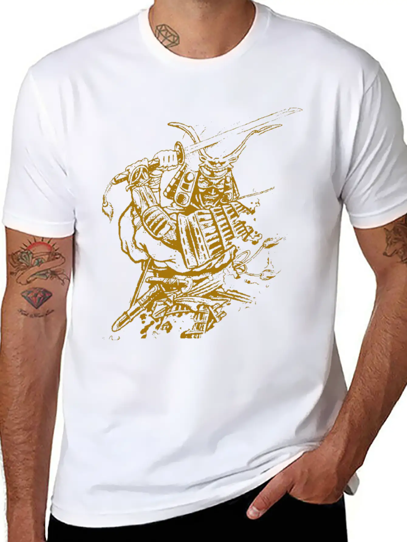 Golden Samurai Tattoo T Shirt Timeless Short Sleeve Tee – Comfy And Minimalist Design